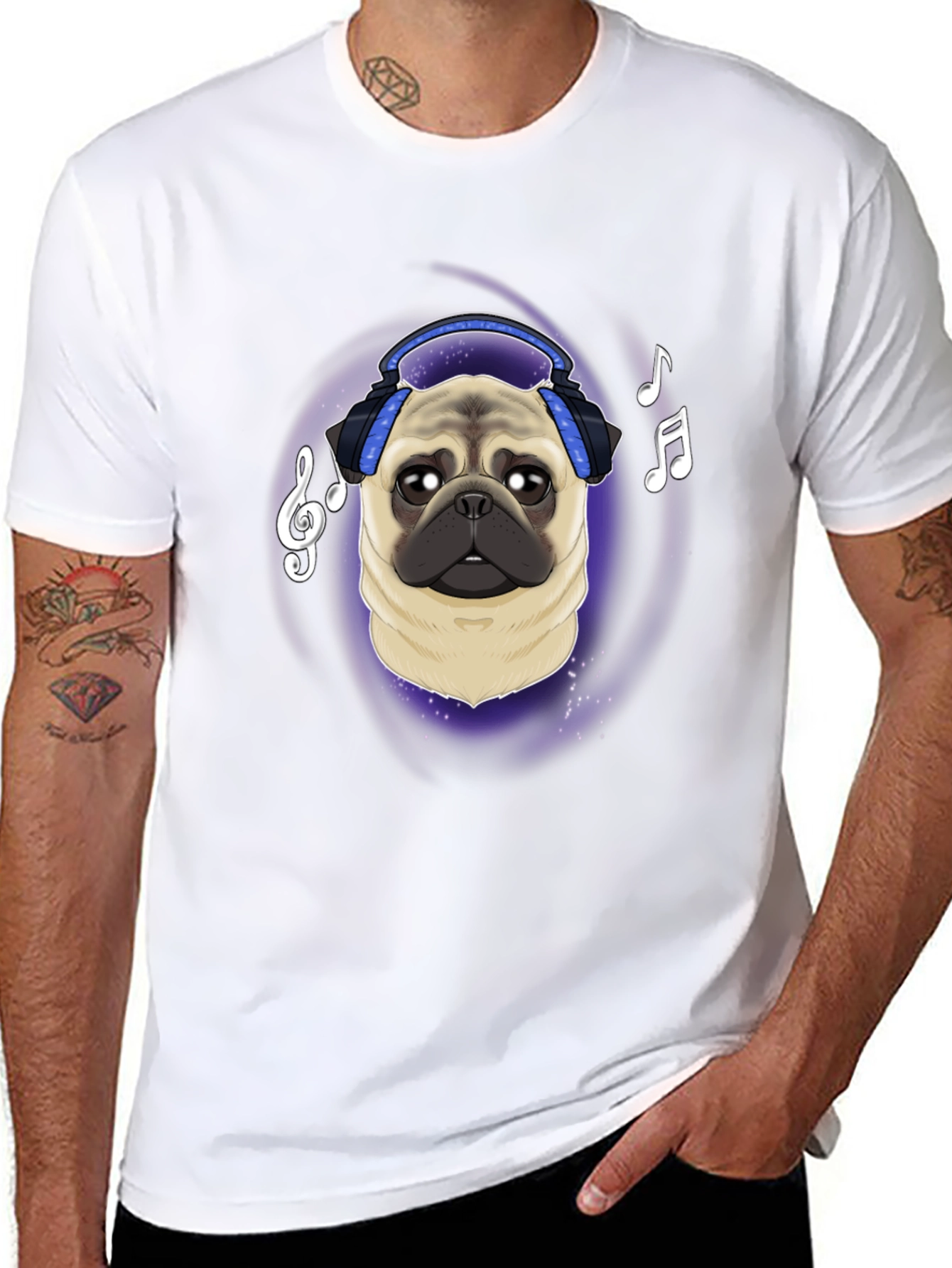 Pug DJ Black T-Shirt Music Lover Tee