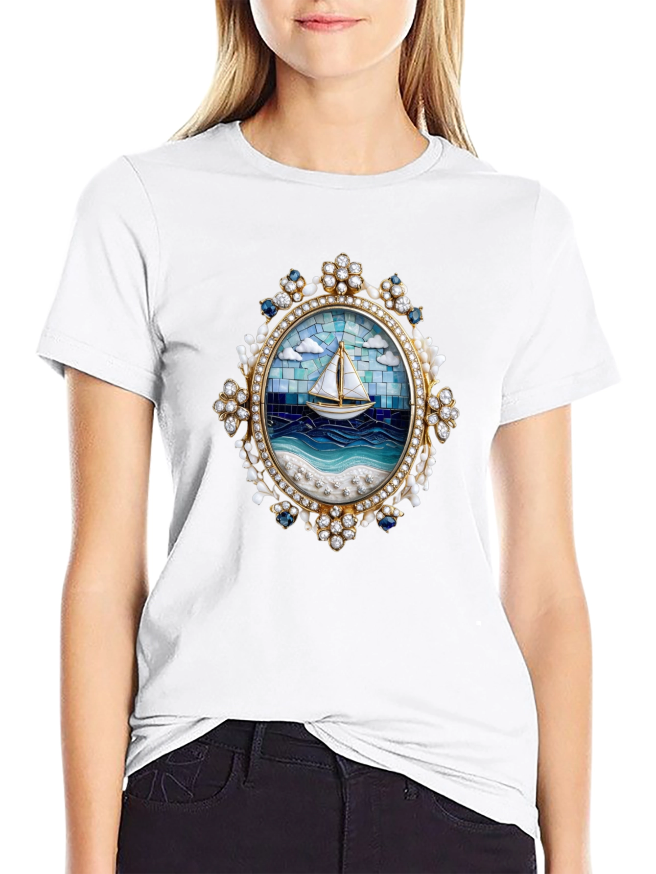 Sailboat Mosaic Graphic Tee - Nautical Art Shirt
