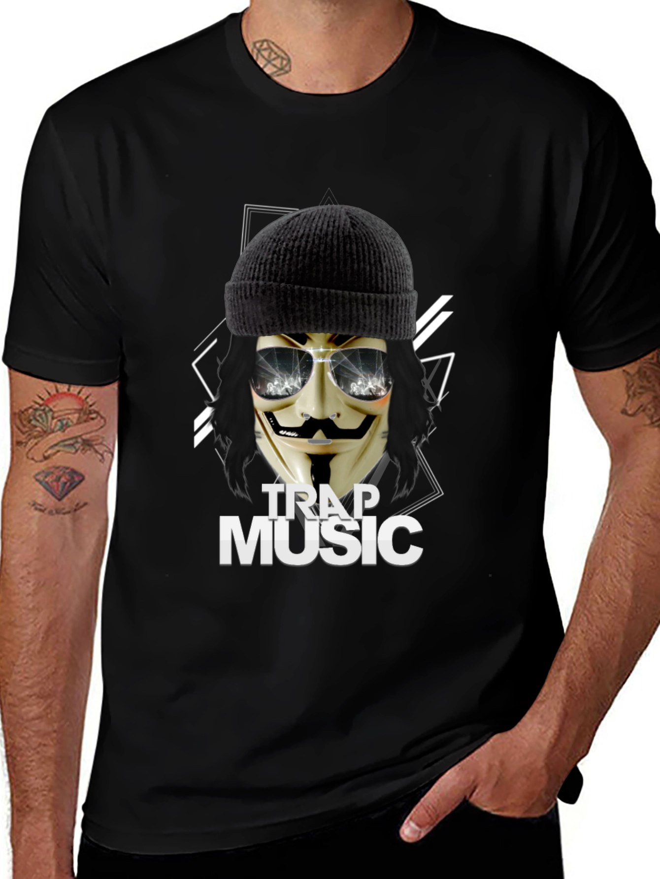Trap Music Black Graphic Tee for Men