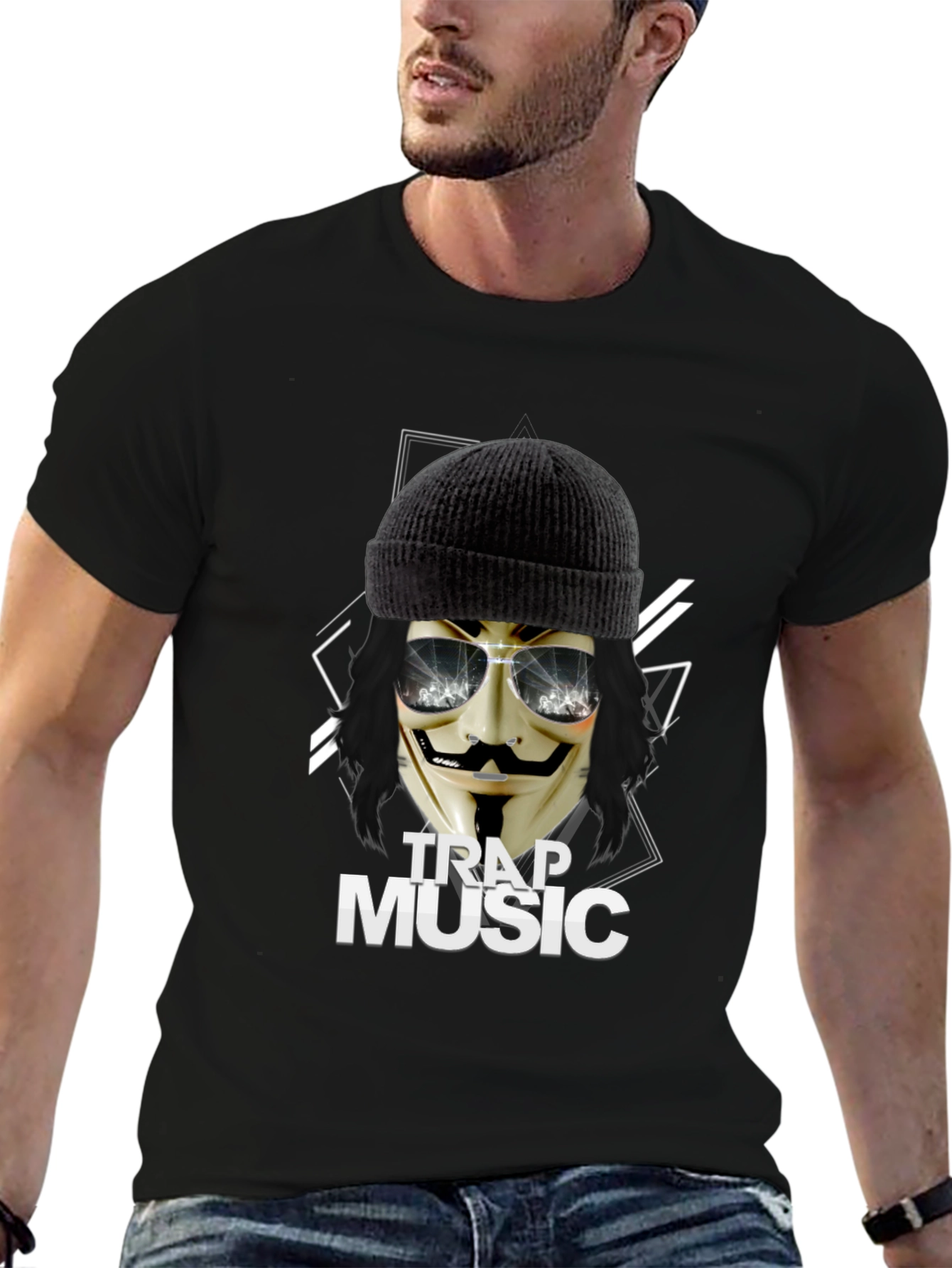 Trap Music Black Graphic Tee for Men