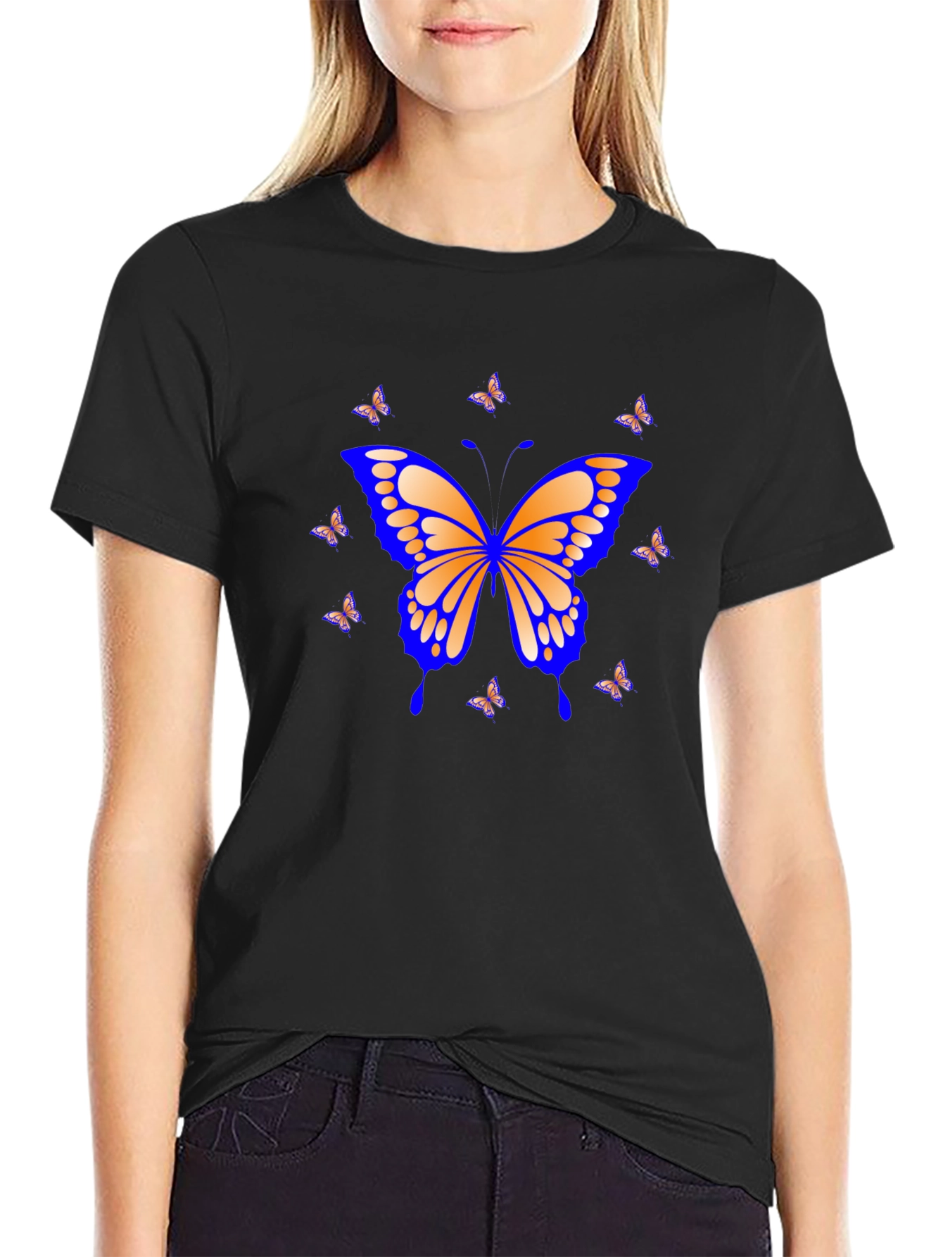 Butterfly Graphic Print Black T-Shirt