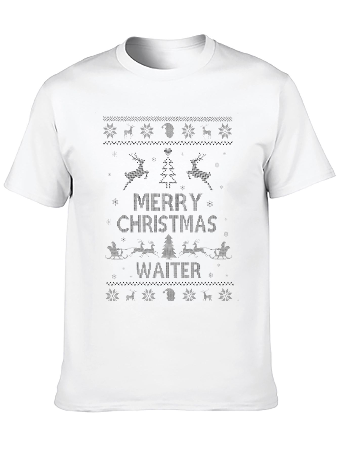 Merry Christmas Waiter Ugly Sweater Style T-Shirt