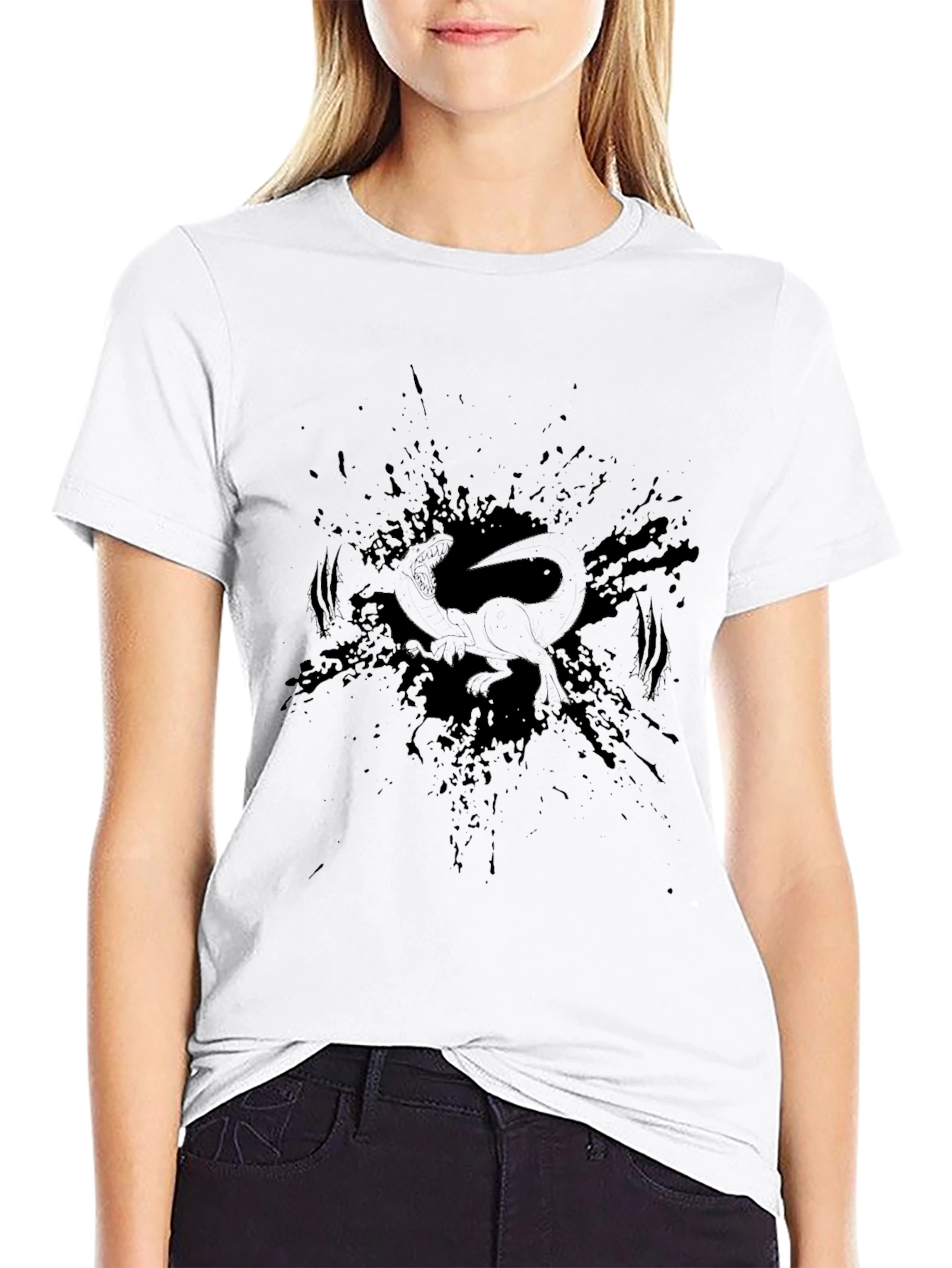 Mens Black Graphic Tee - Dino Splatter