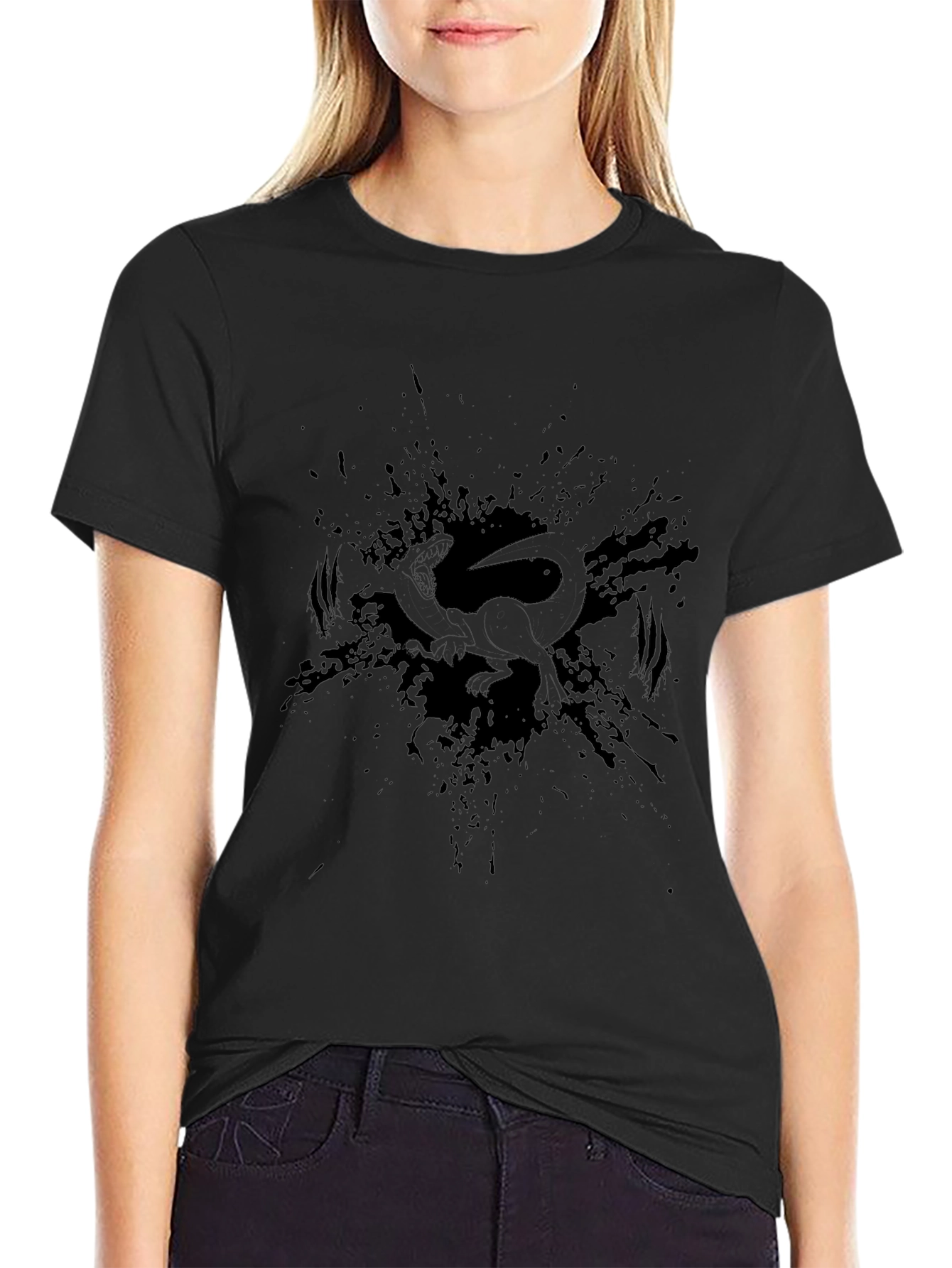 Mens Black Graphic Tee - Dino Splatter