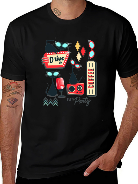 Retro Cats T-Shirt - Vintage Style Party Tee