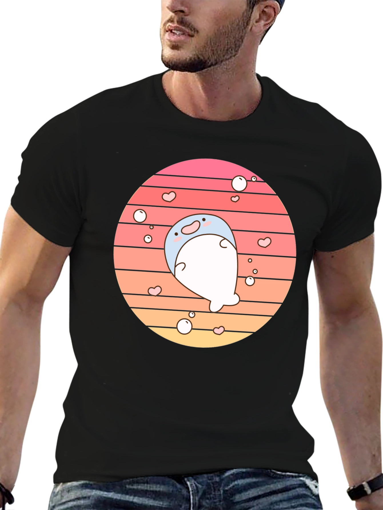 Cute Kawaii Seal Sunset Graphic T-Shirt