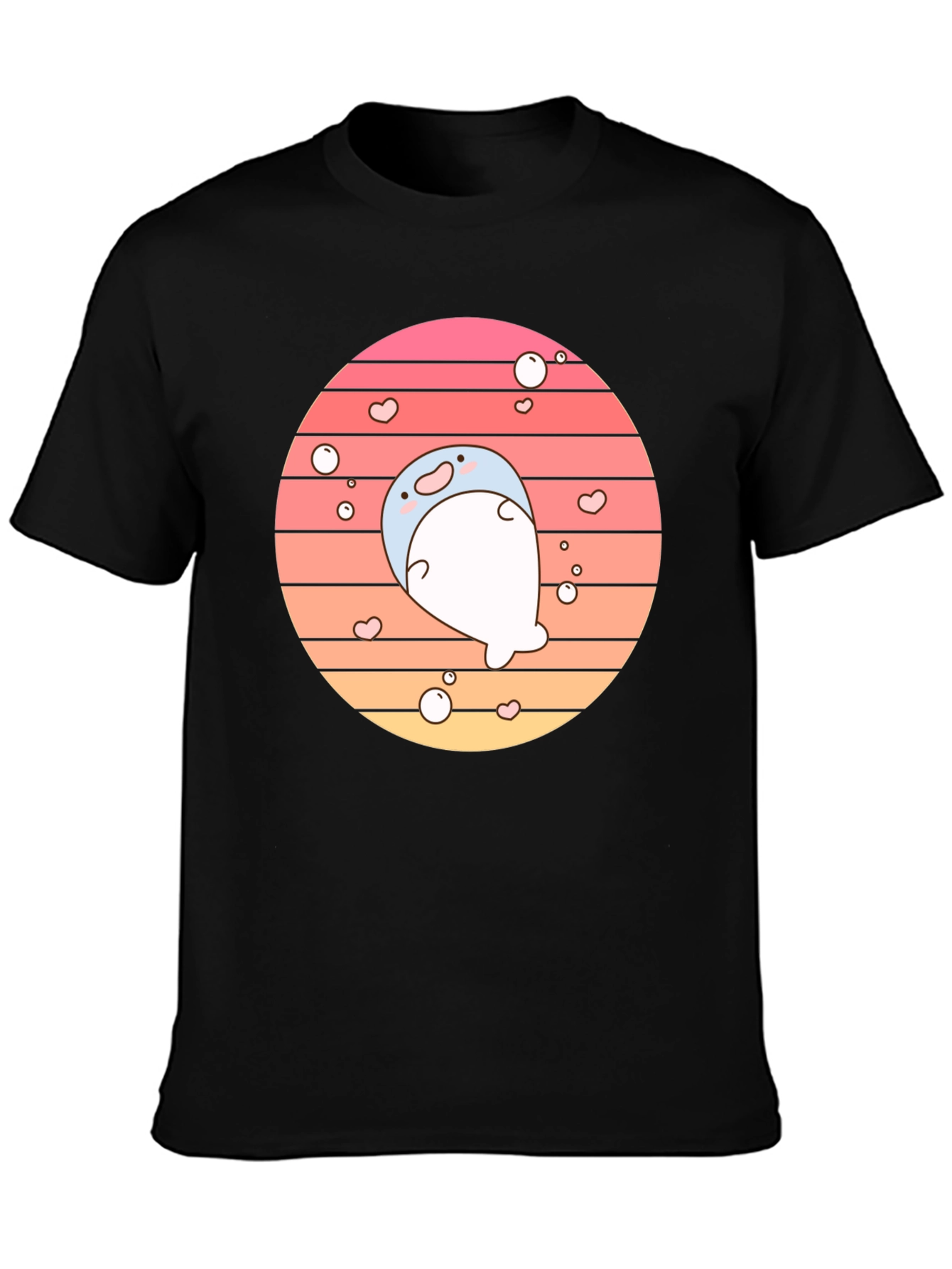 Cute Kawaii Seal Sunset Graphic T-Shirt