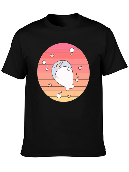 Cute Kawaii Seal Sunset Graphic T-Shirt