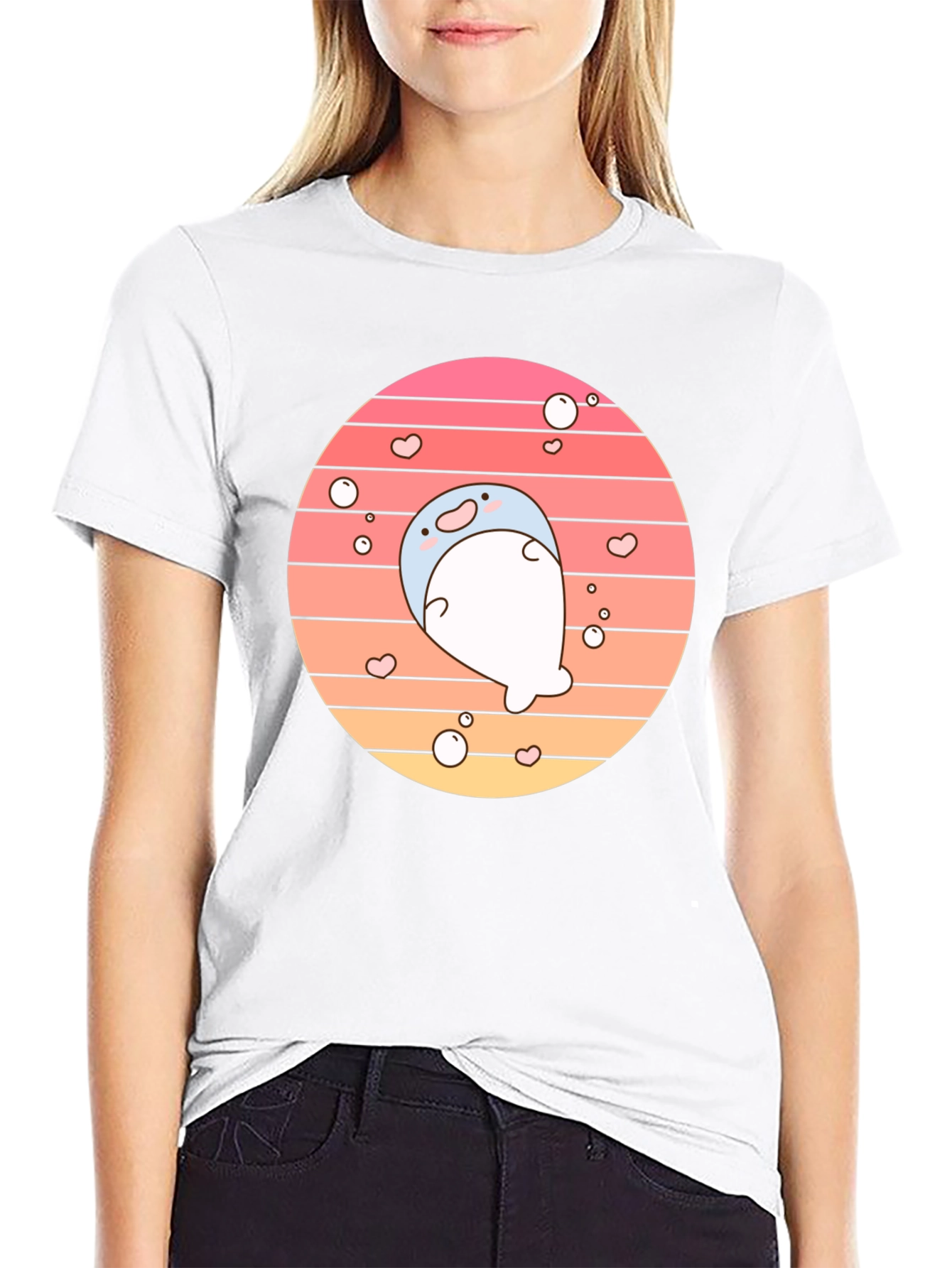 Cute Kawaii Seal Sunset Graphic T-Shirt