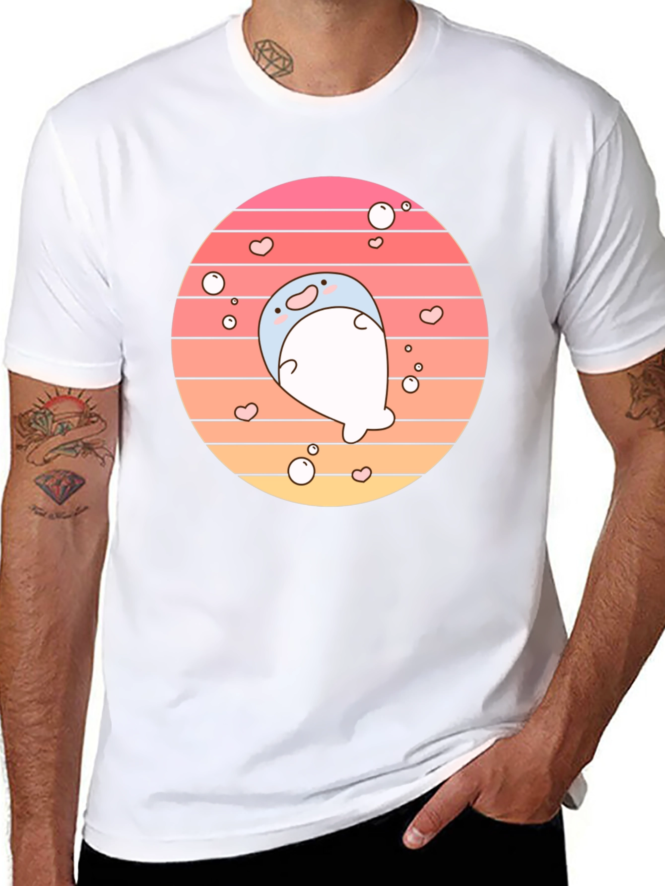 Cute Kawaii Seal Sunset Graphic T-Shirt