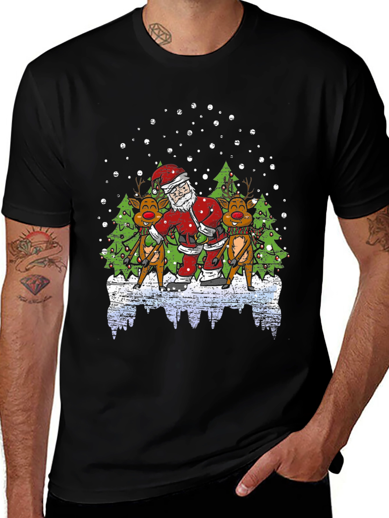 Santa & Reindeer T-Shirt - Holiday Fun