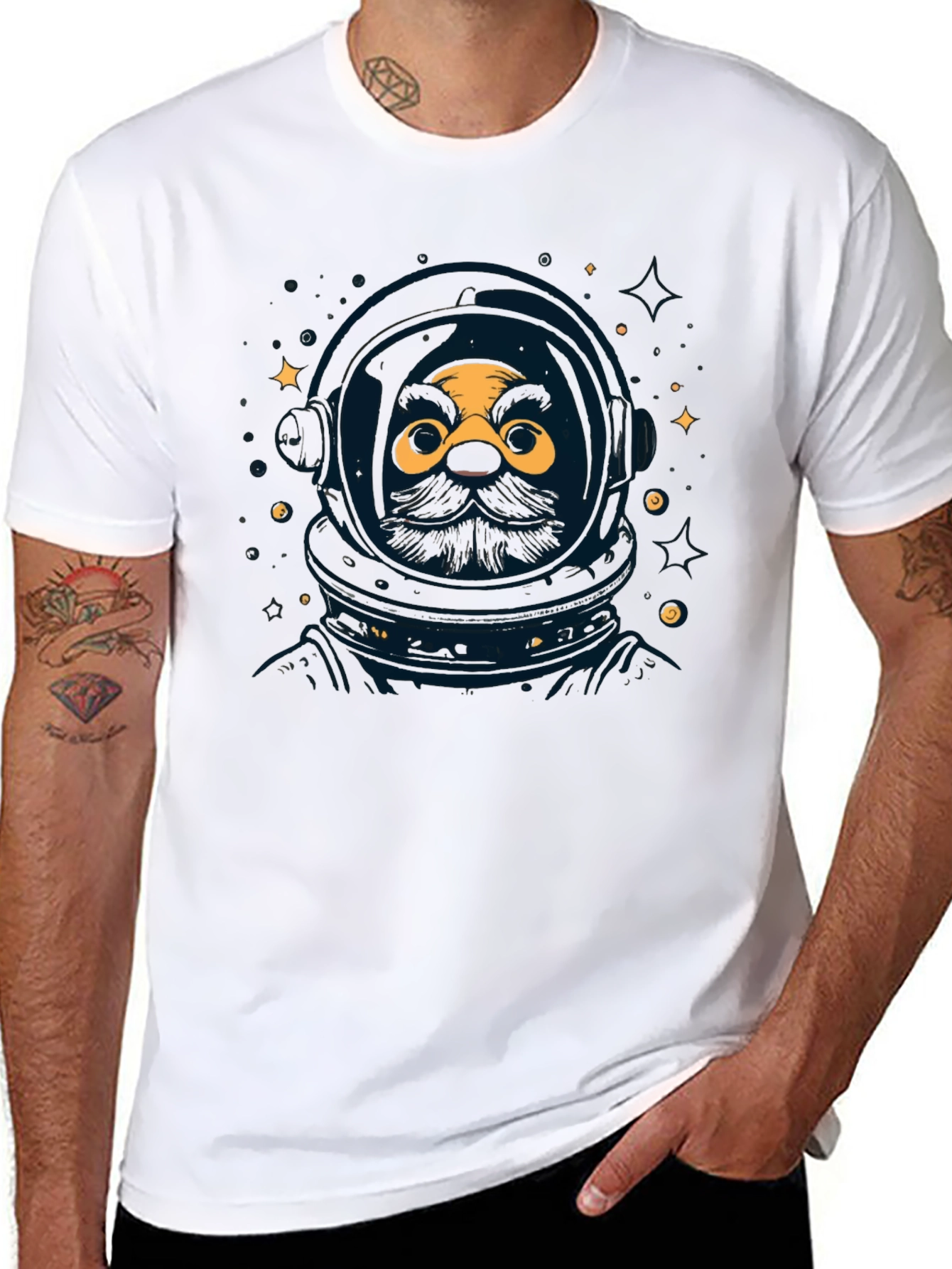 Astronaut Beard Graphic Tee - Black Unisex Shirt