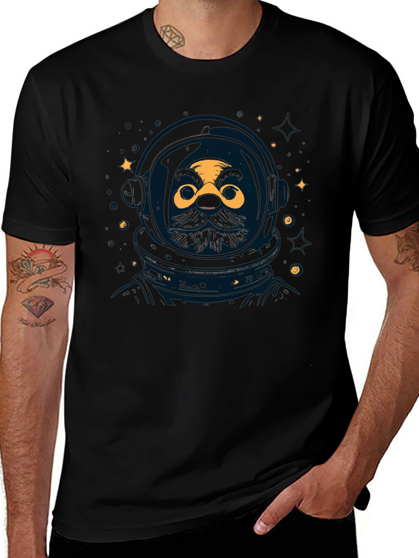 Astronaut Beard Graphic Tee - Black Unisex Shirt