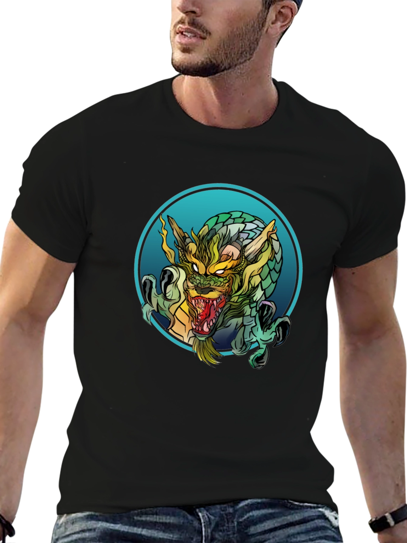 Dragon Graphic Print Black T-Shirt