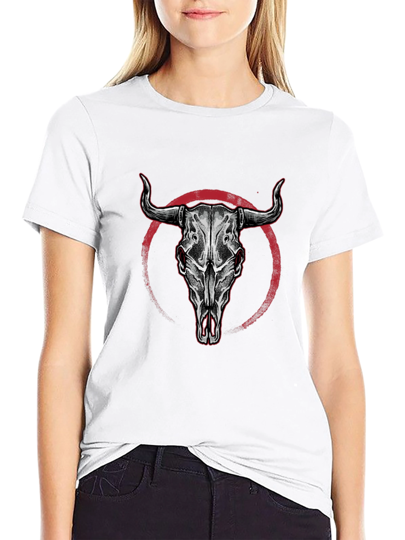 Bull Skull Graphic Print Black T-Shirt
