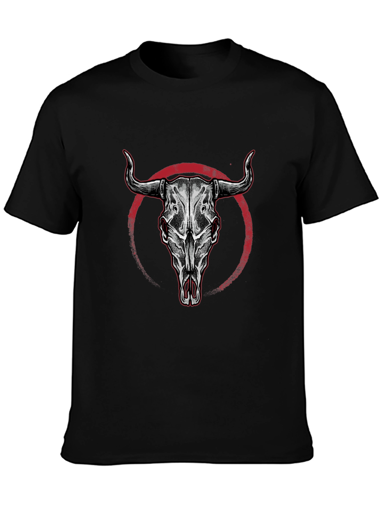 Bull Skull Graphic Print Black T-Shirt