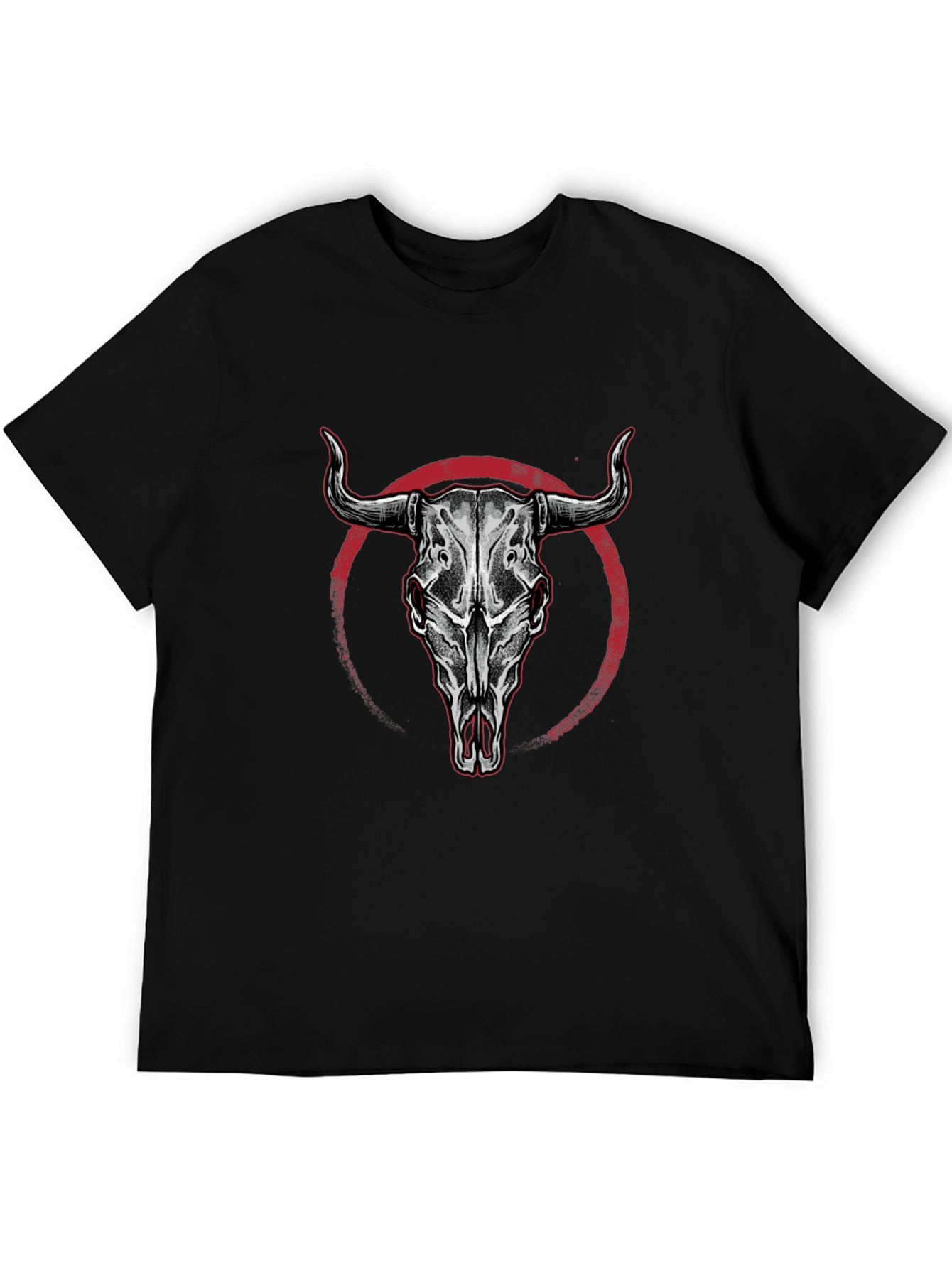 Bull Skull Graphic Print Black T-Shirt