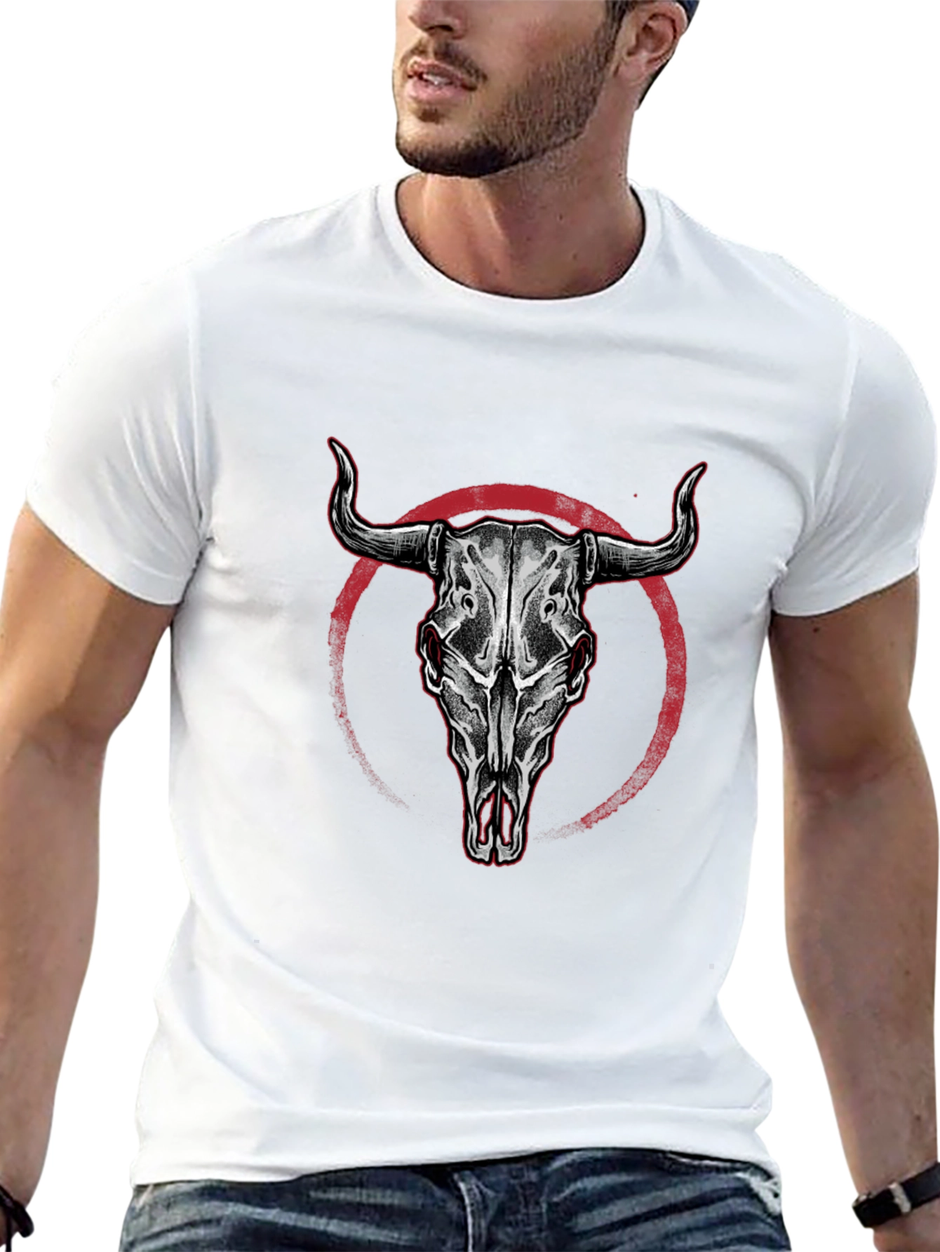 Bull Skull Graphic Print Black T-Shirt