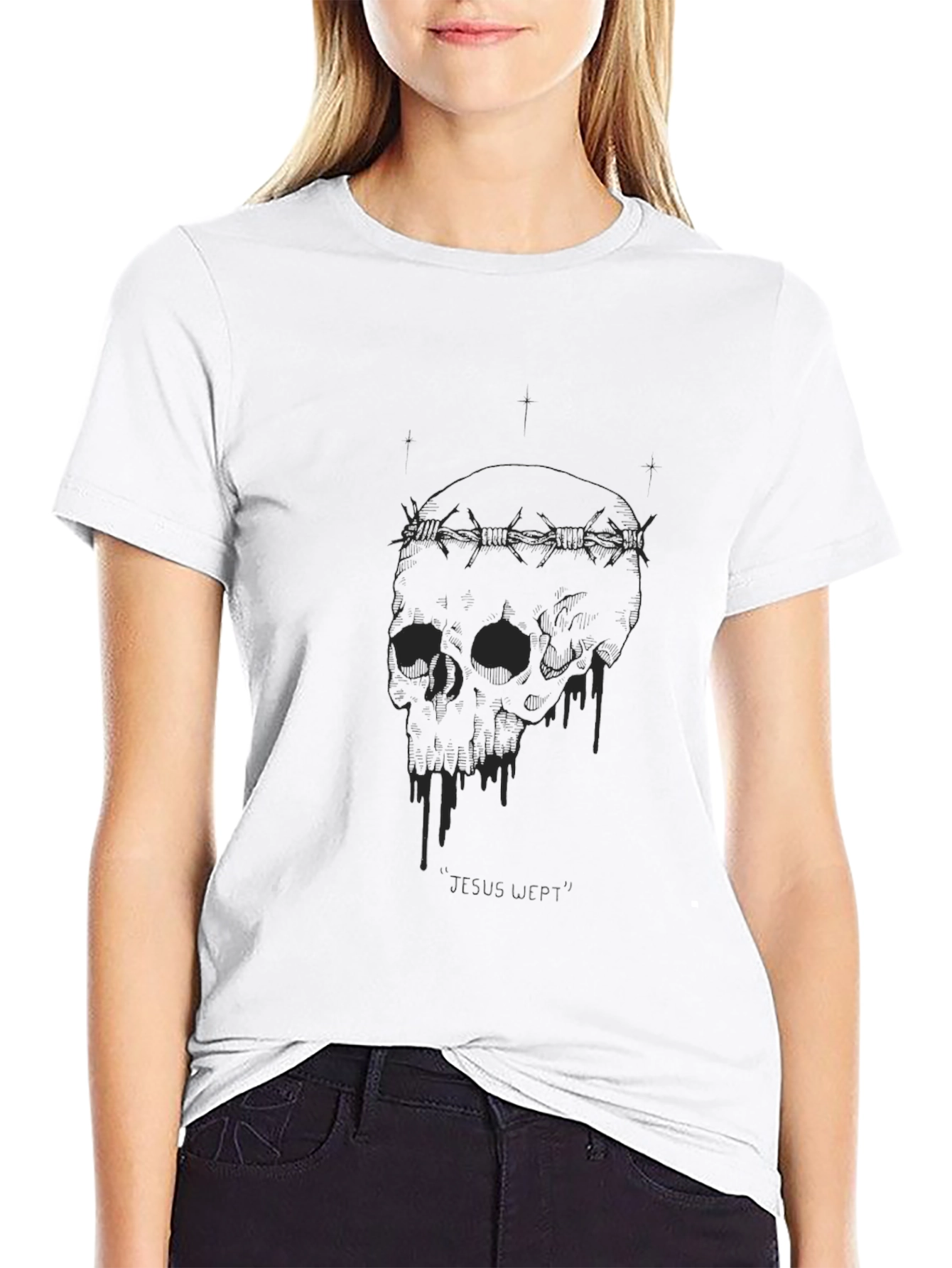 Skull & Barbed Wire Graphic Black T-Shirt