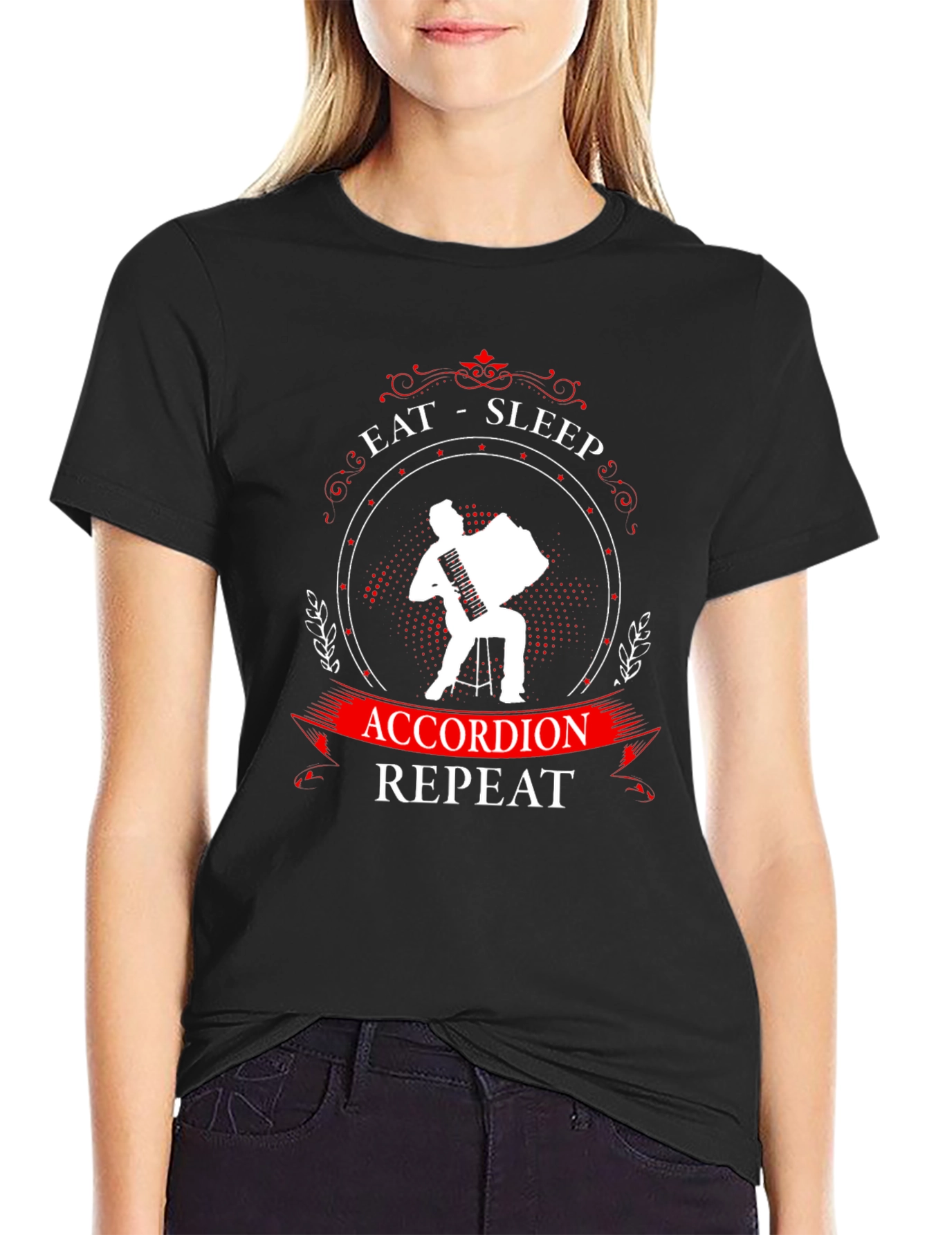 Eat Sleep Accordion Repeat Black T-Shirt