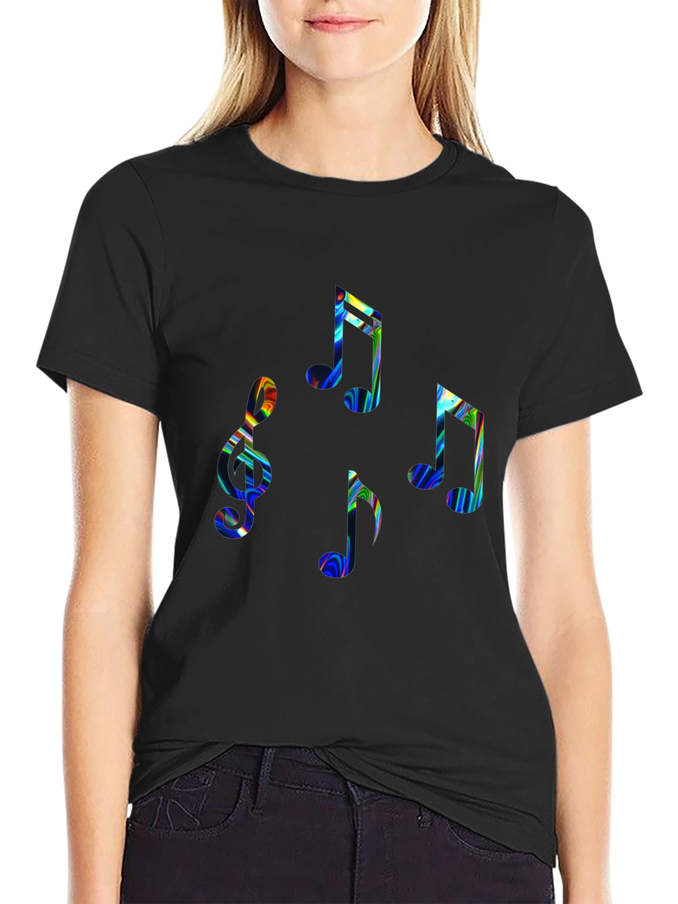 Musical Notes Graphic T-Shirt - Black Cotton Tee