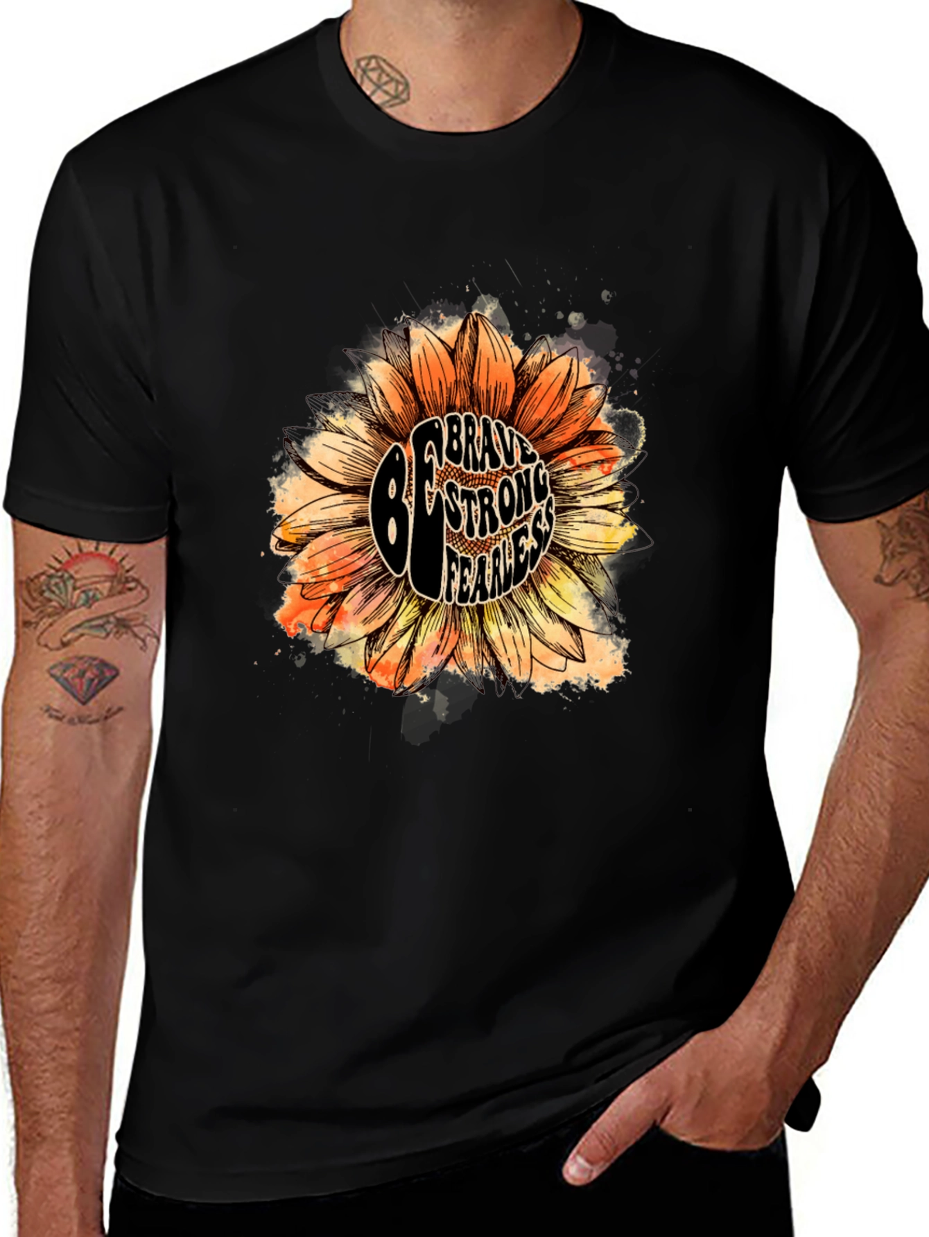 Be Brave Sunflower Graphic Tee - Unisex Black T-Shirt