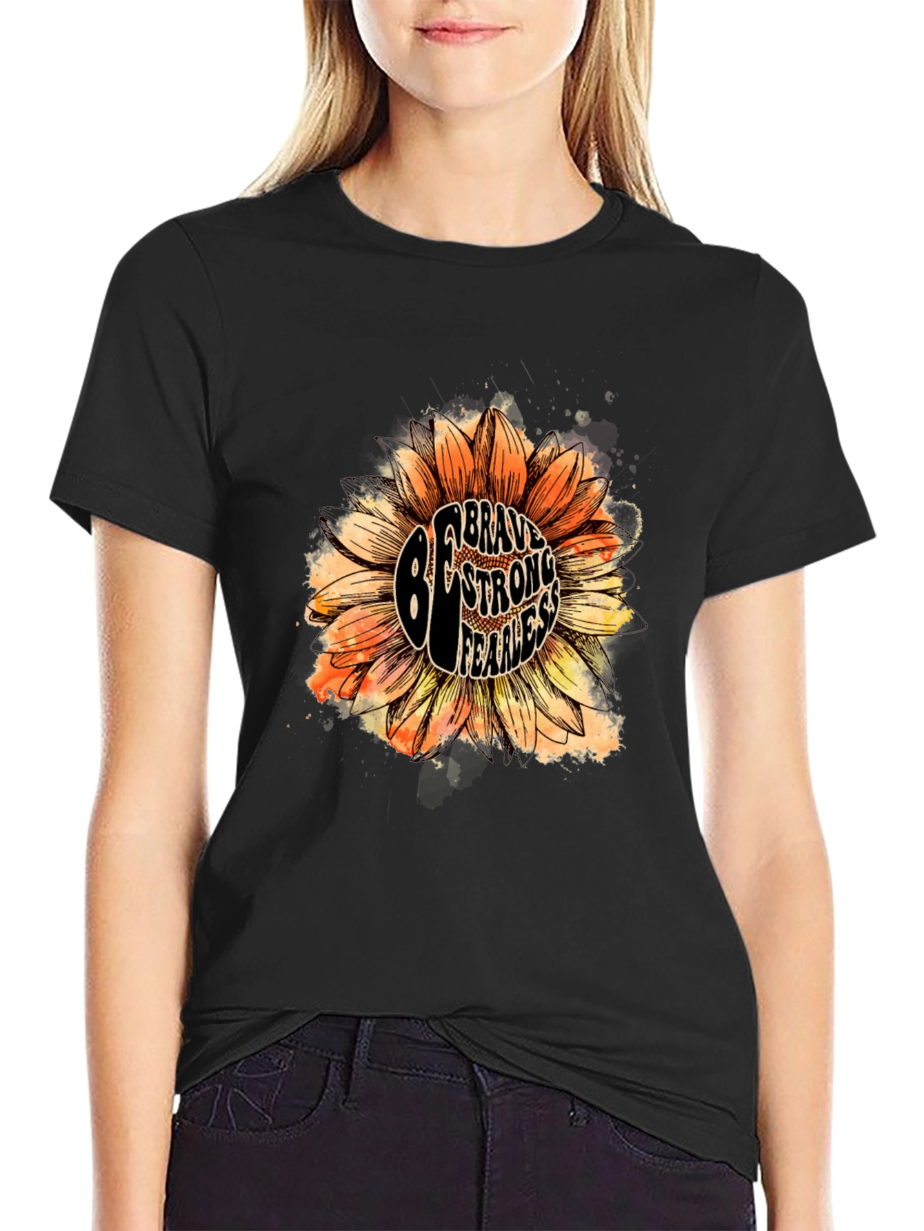 Be Brave Sunflower Graphic Tee - Unisex Black T-Shirt