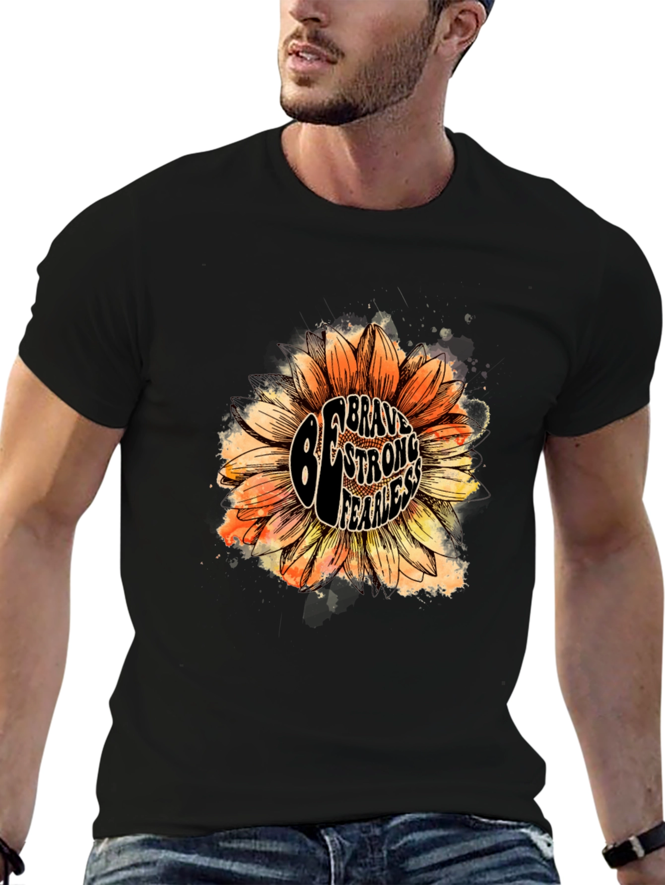 Be Brave Sunflower Graphic Tee - Unisex Black T-Shirt
