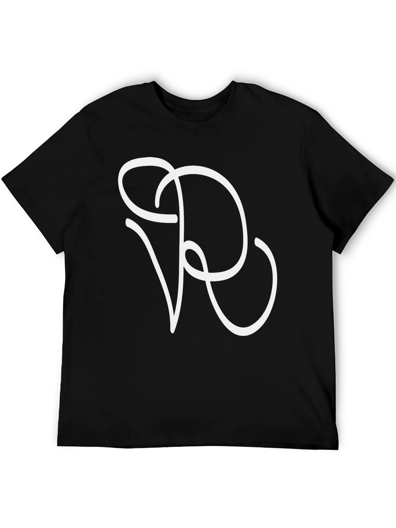 Minimalist White Initial R Graphic Black T-Shirt