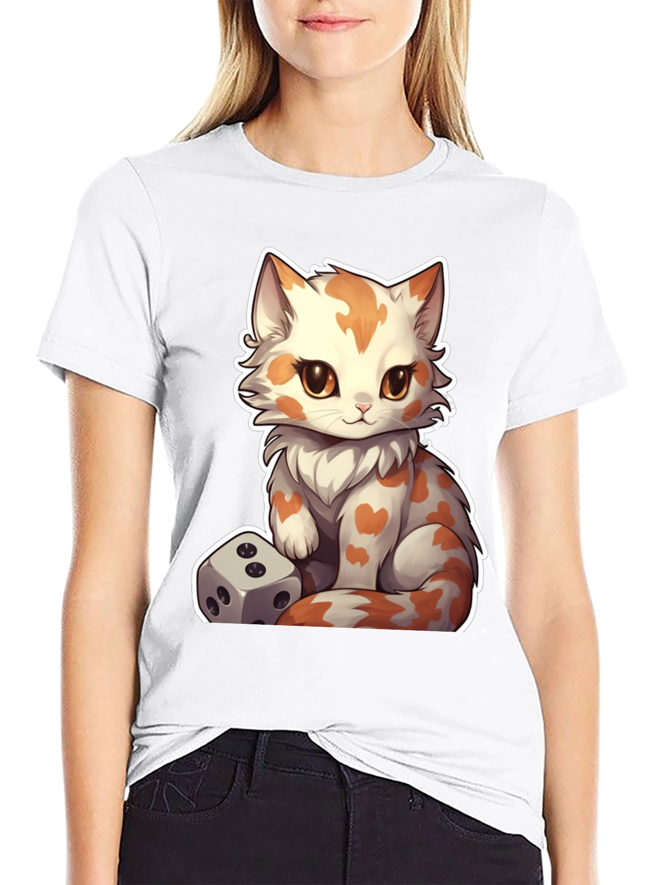 Cartoon Cat & Dice Graphic Tee