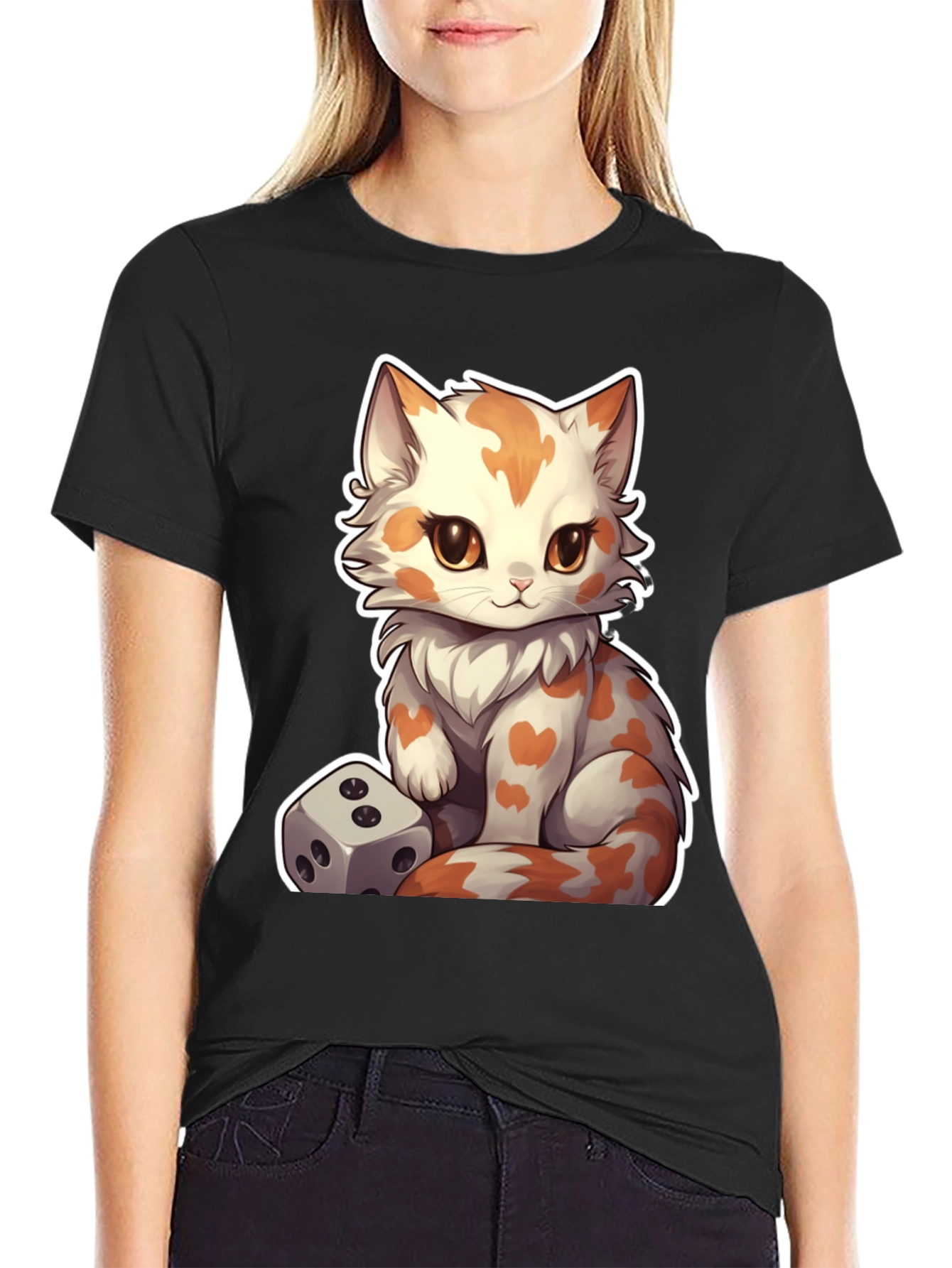 Cartoon Cat & Dice Graphic Tee