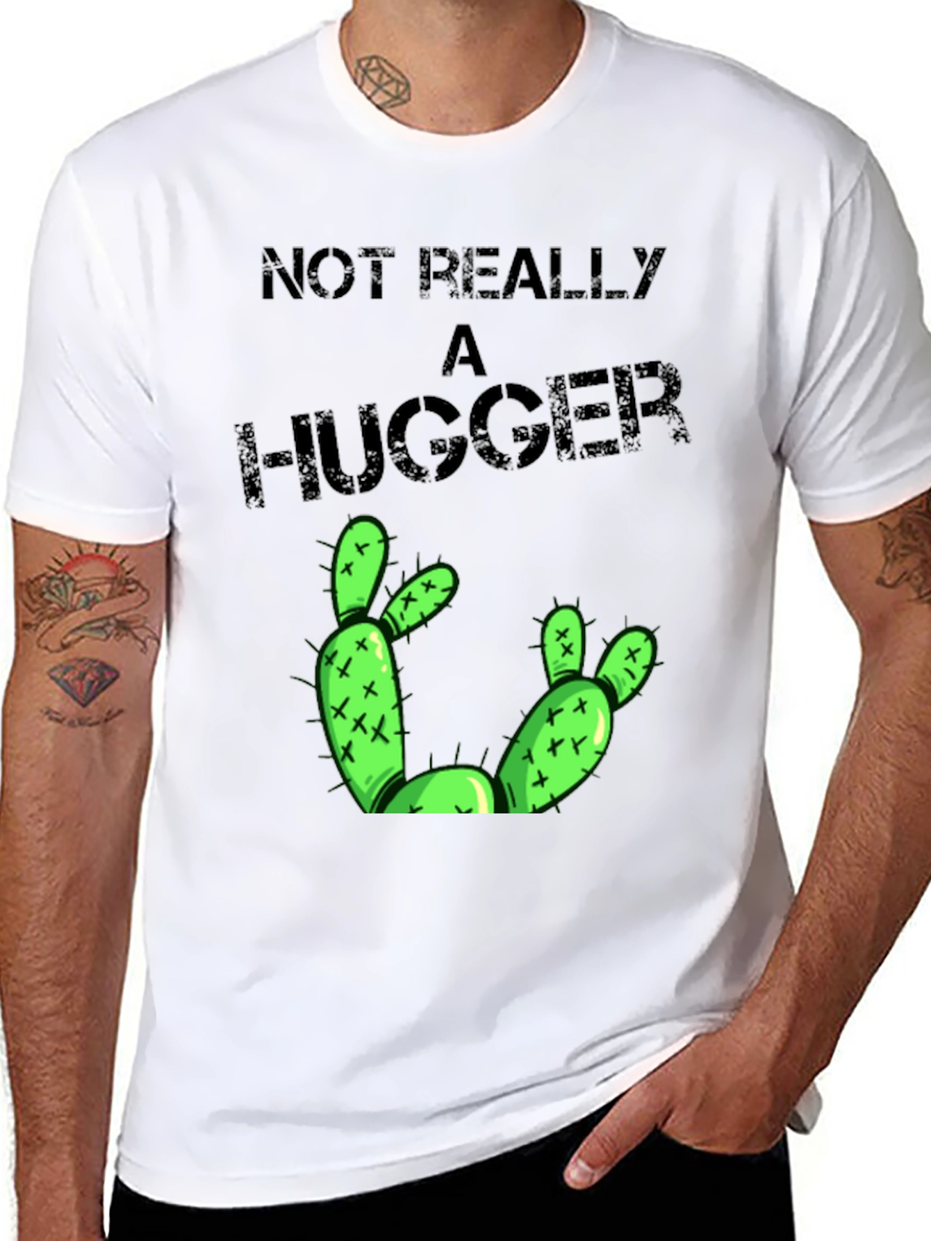 Not Really A Hugger Cactus Graphic T-Shirt