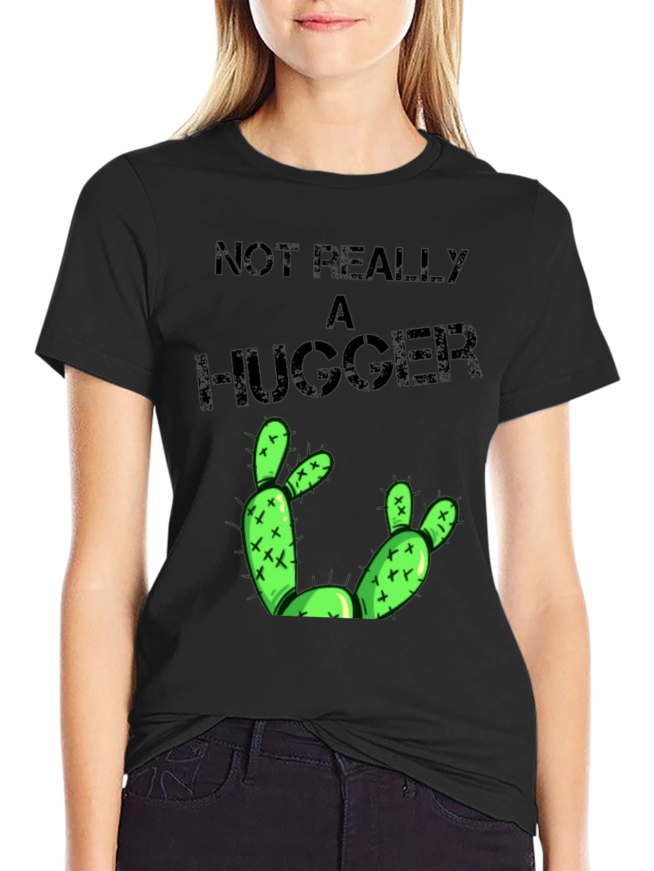 Not Really A Hugger Cactus Graphic T-Shirt