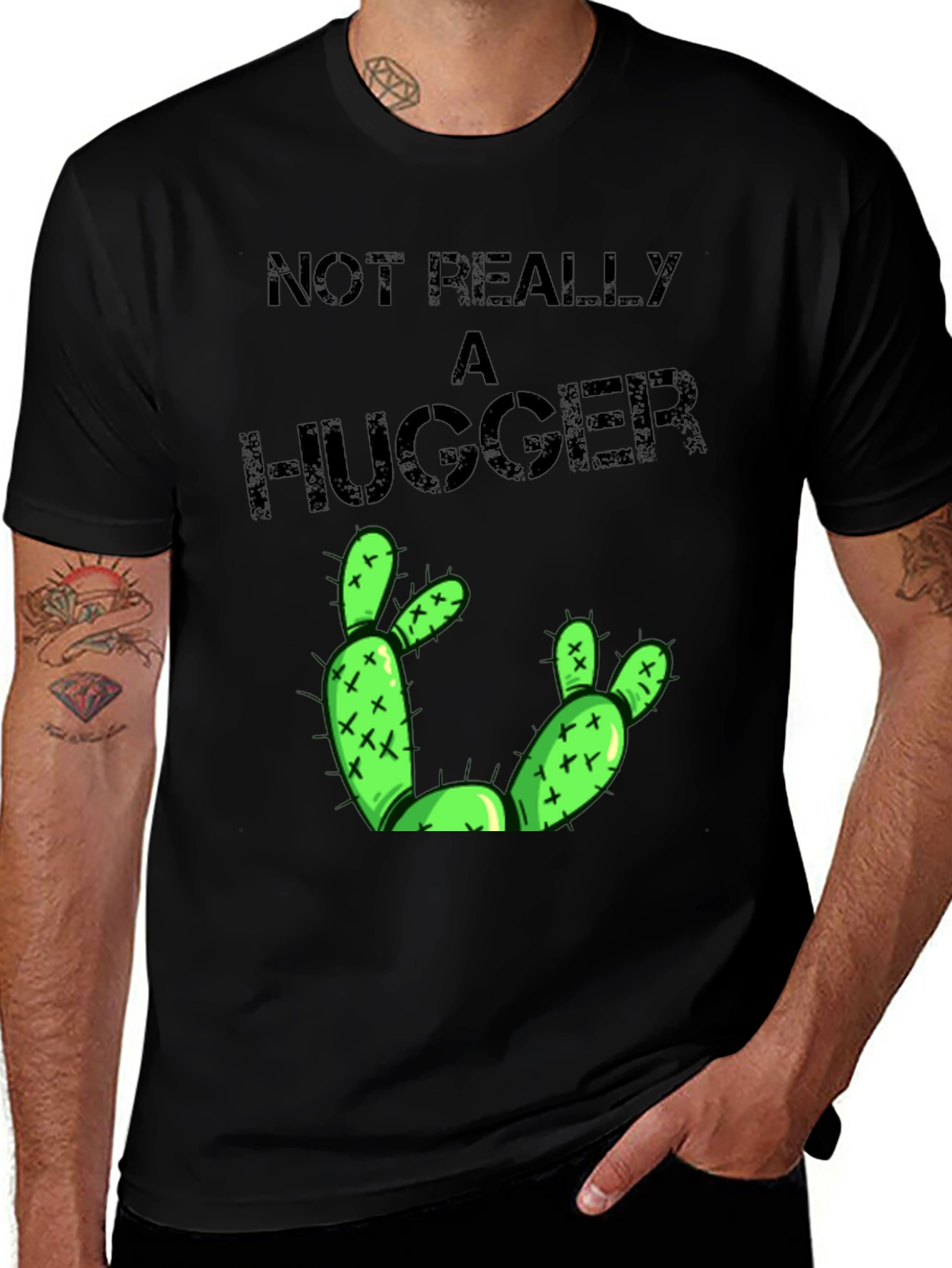 Not Really A Hugger Cactus Graphic T-Shirt