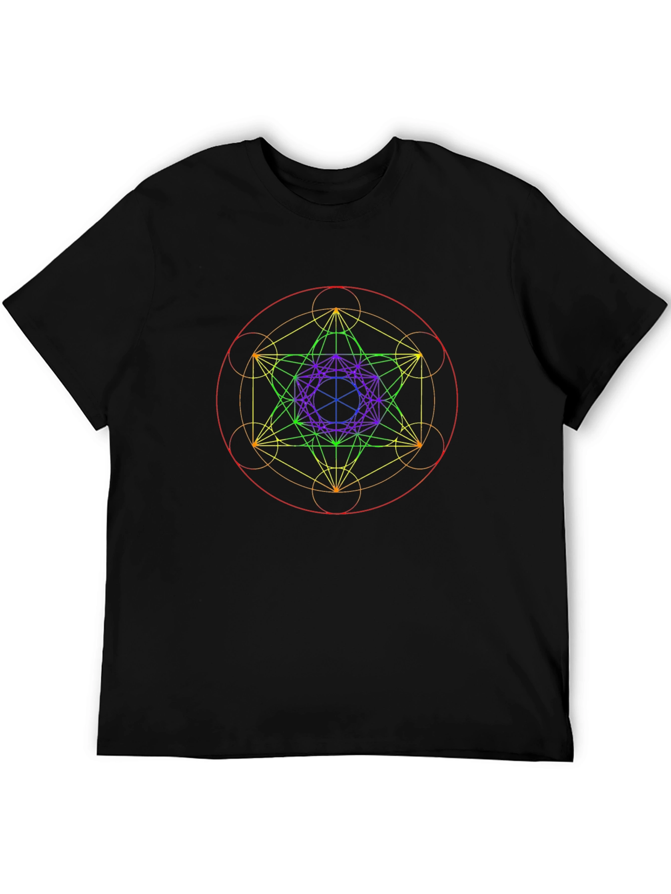 Geometric Metatrons Cube Graphic Tee - Black