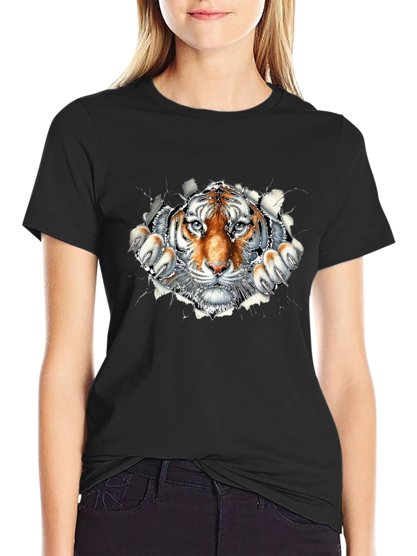 Tiger Graphic Print Black T-Shirt