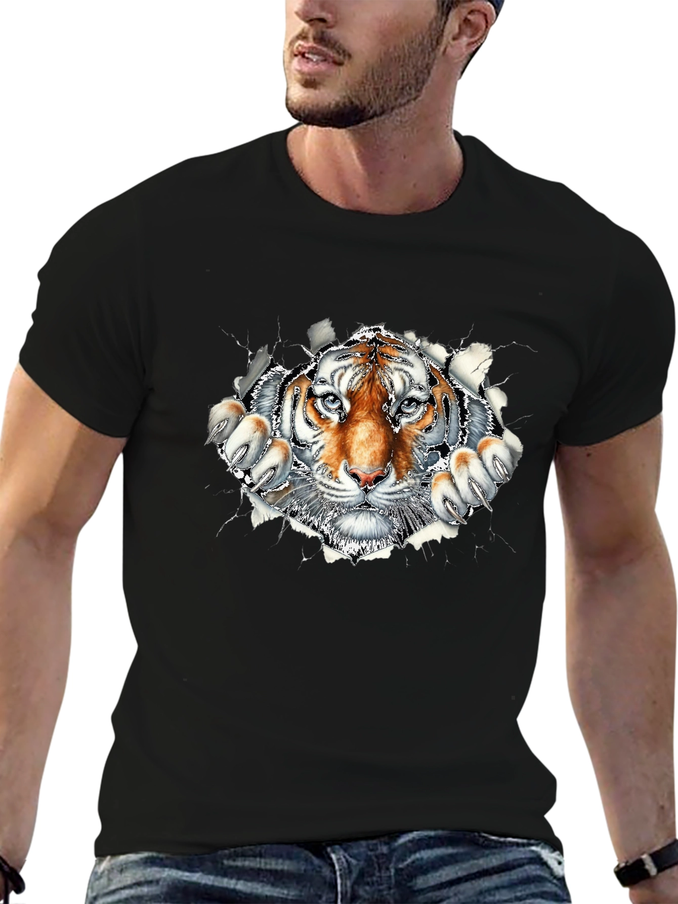 Tiger Graphic Print Black T-Shirt