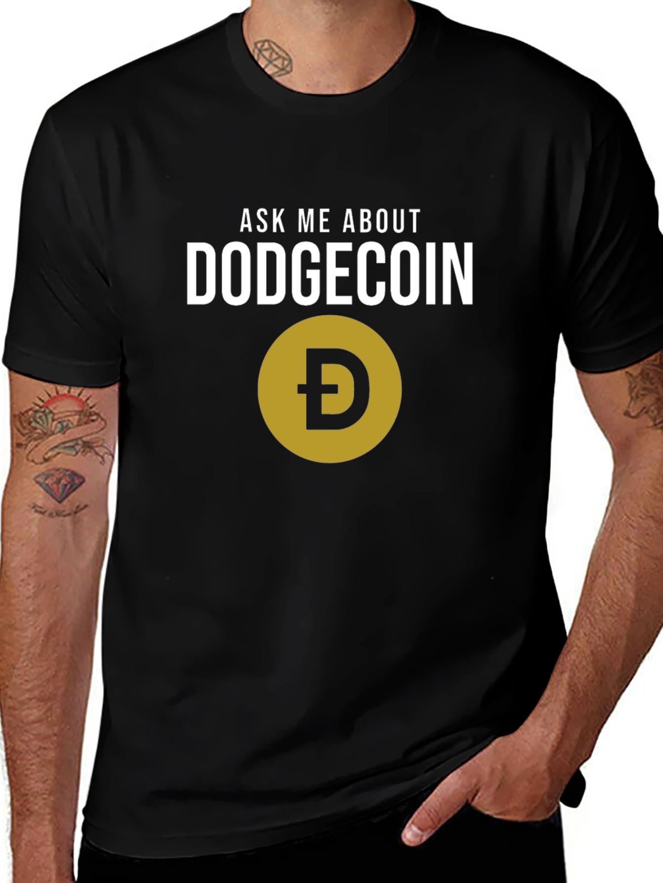 Ask Me About Dogecoin Black T-Shirt Crypto Meme