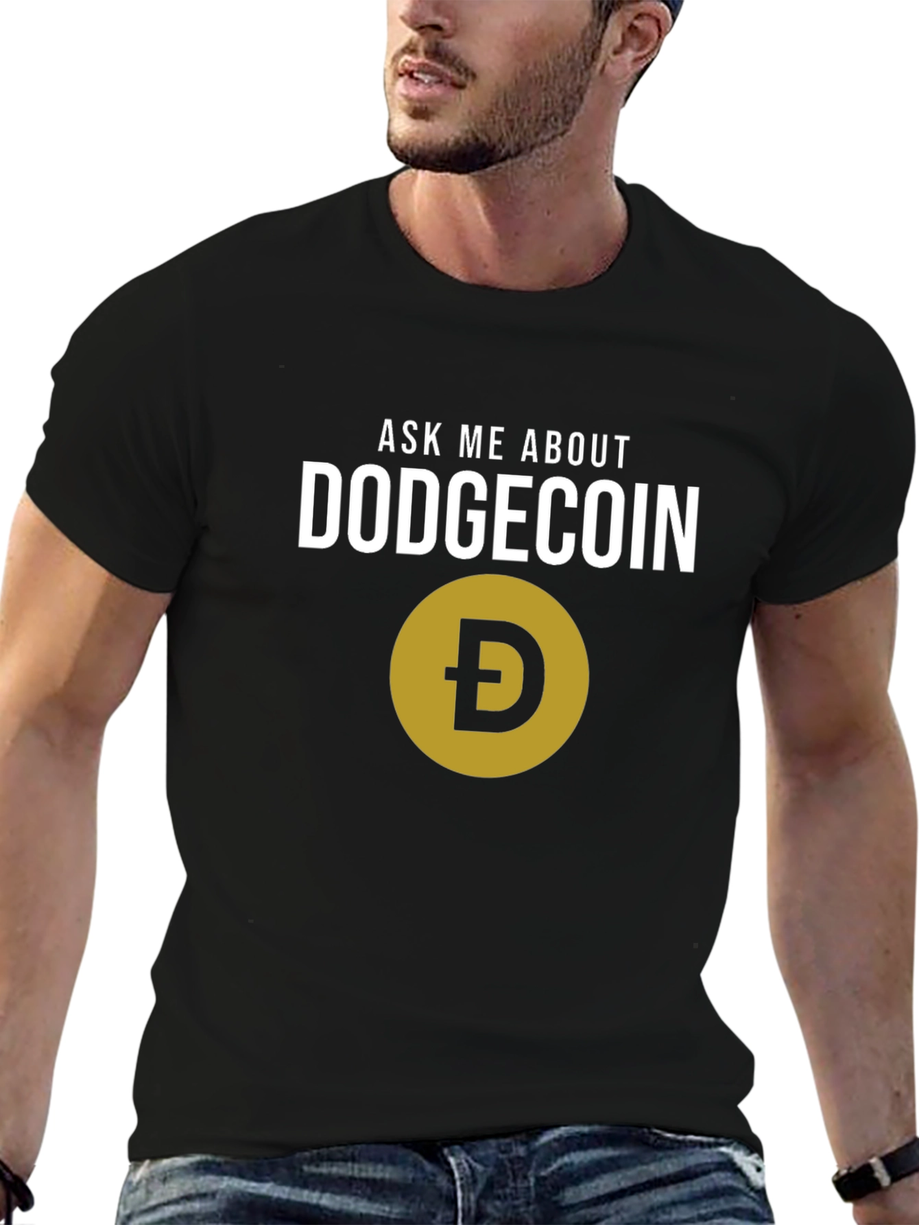Ask Me About Dogecoin Black T-Shirt Crypto Meme