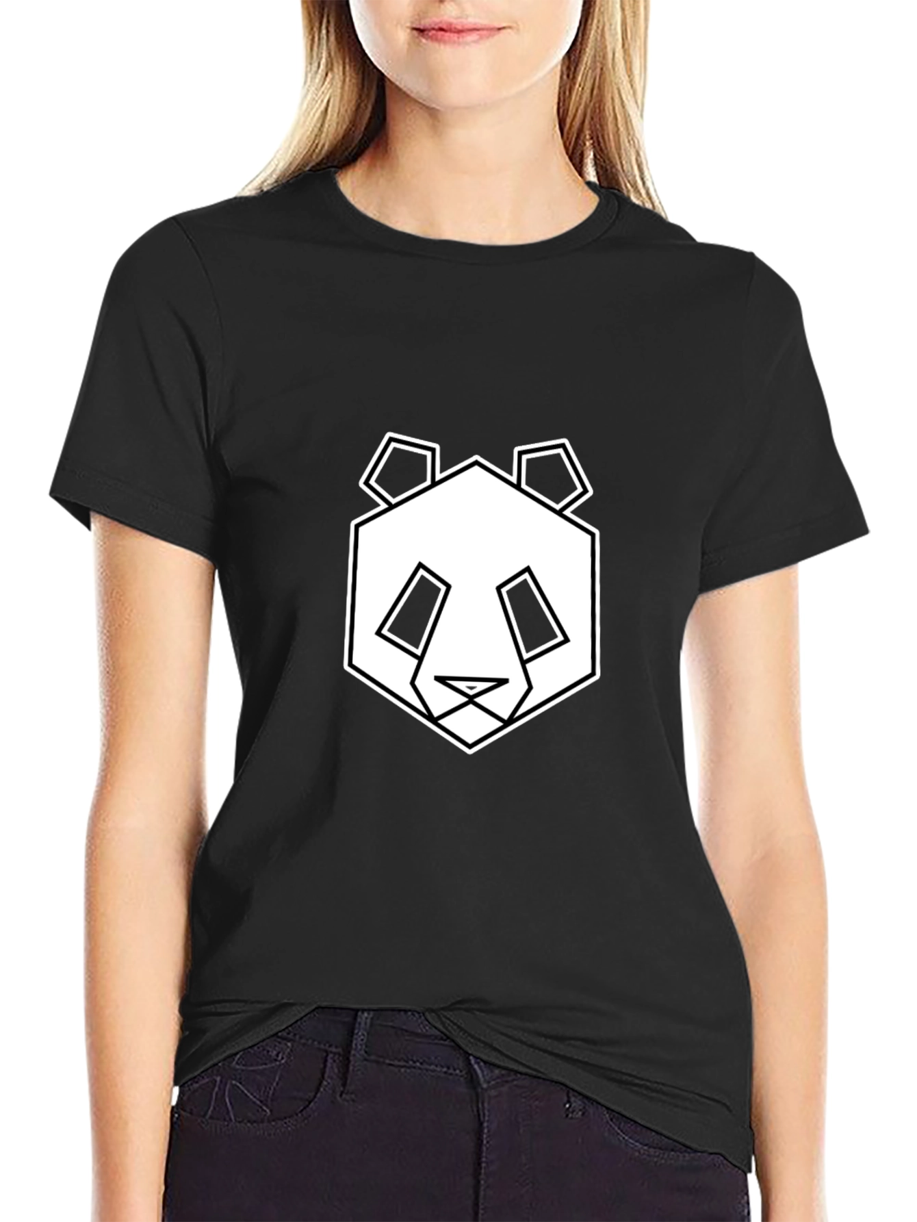 Geometric Panda Graphic Tee - Black