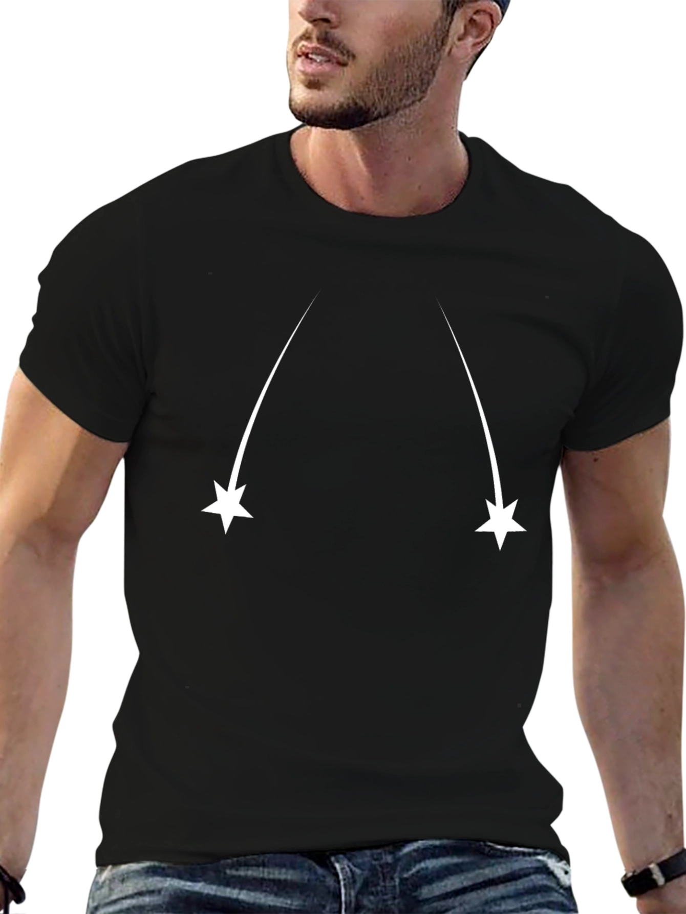 Mens Black T-Shirt with Falling Star Design