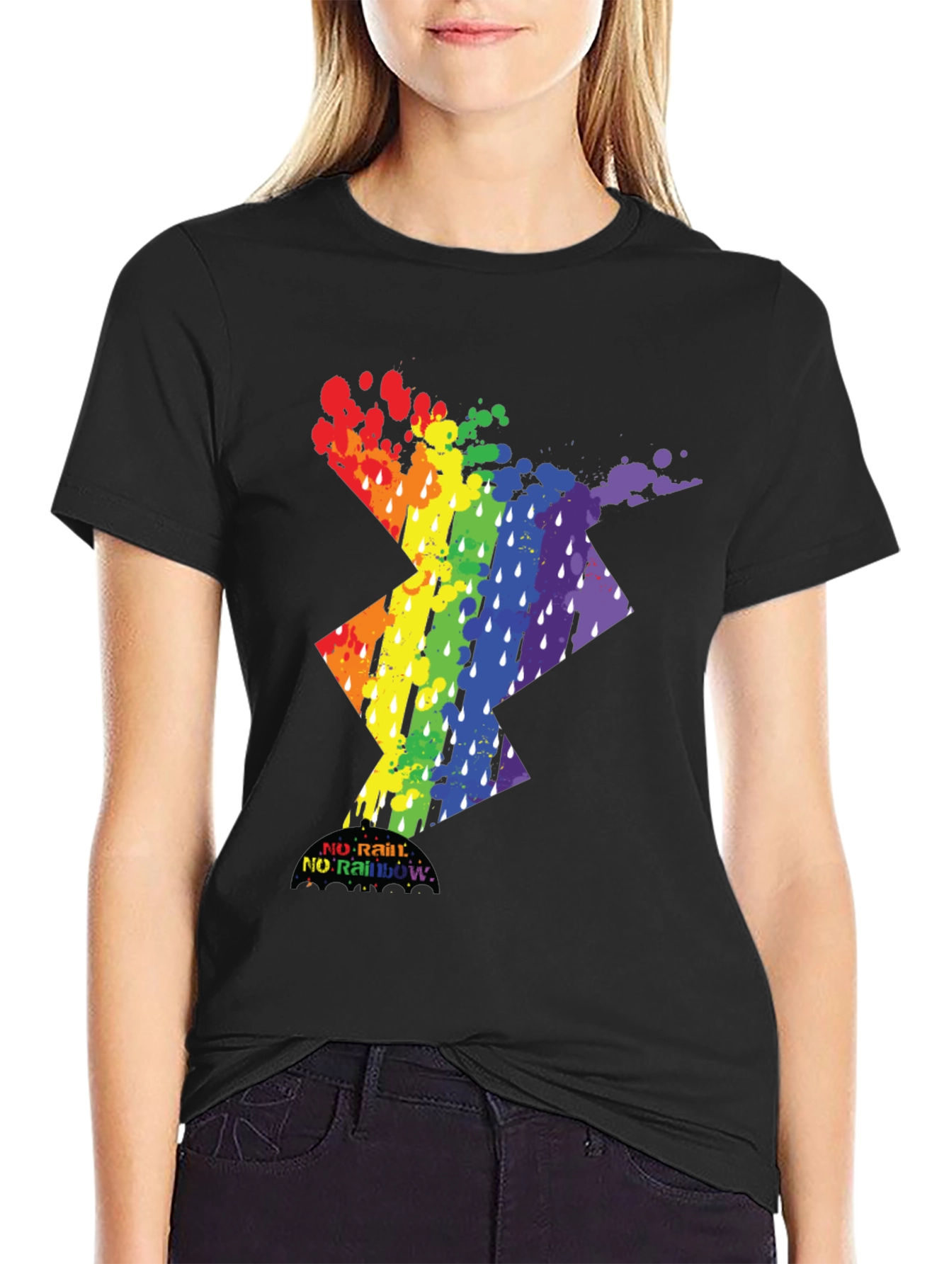 Rainbow Lightning Bolt T-Shirt - No Rain No Rainbow