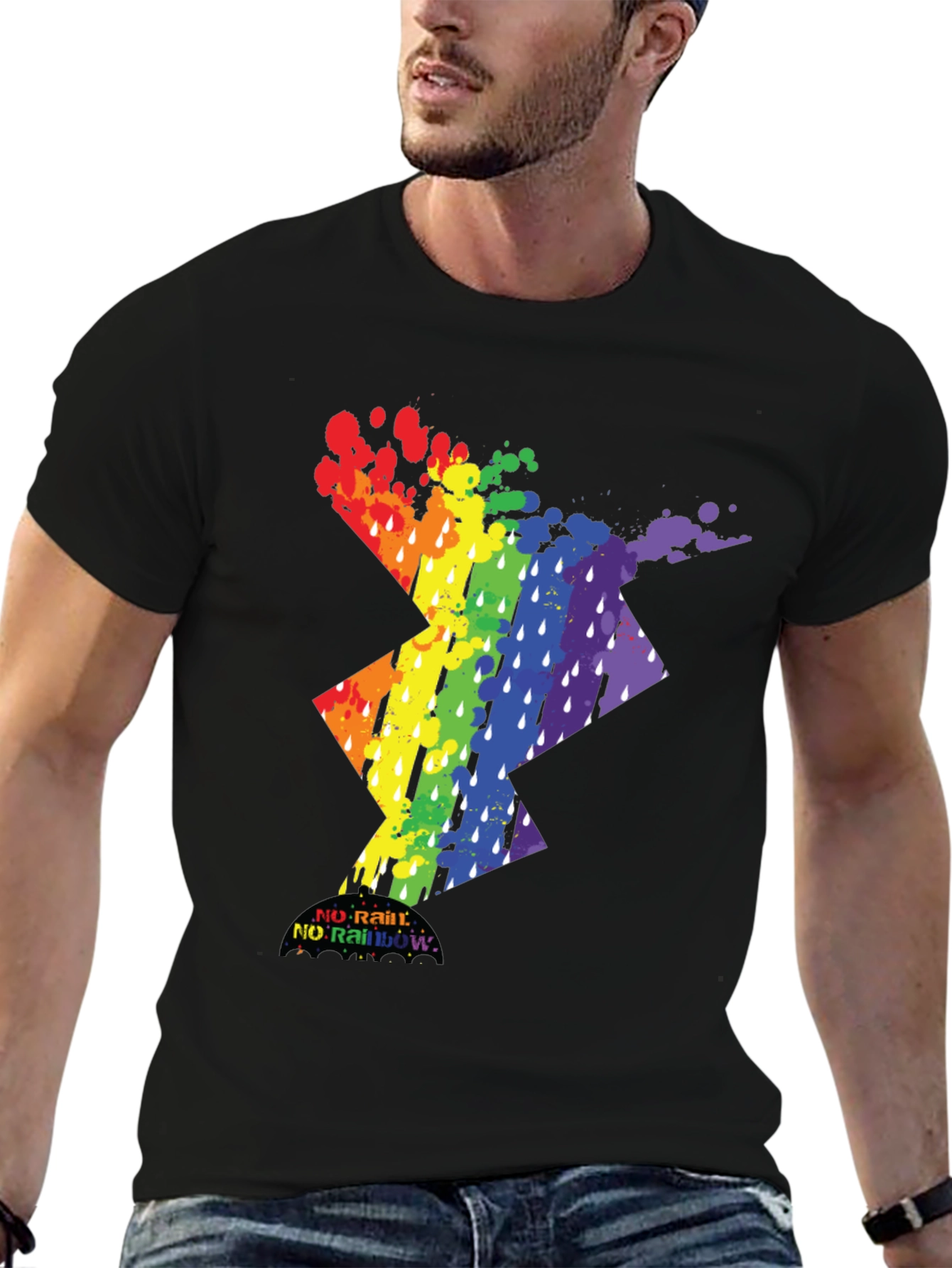 Rainbow Lightning Bolt T-Shirt - No Rain No Rainbow