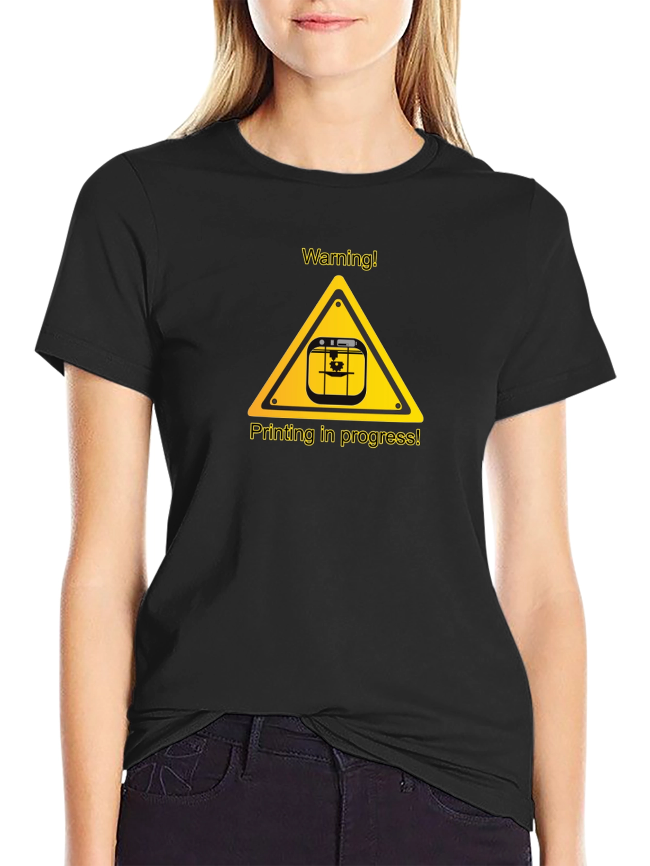 Warning Printing in Progress Black T-Shirt