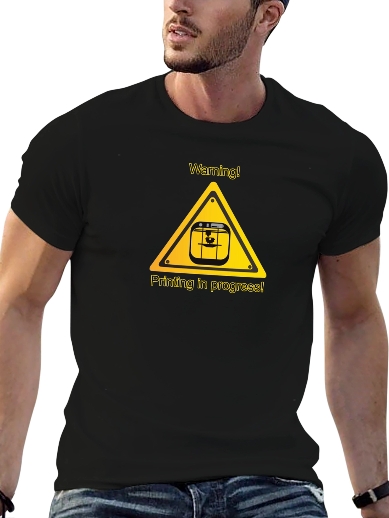 Warning Printing in Progress Black T-Shirt