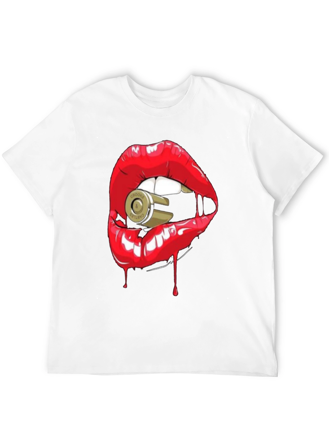 Red Lips Bullet Graphic Black T-Shirt