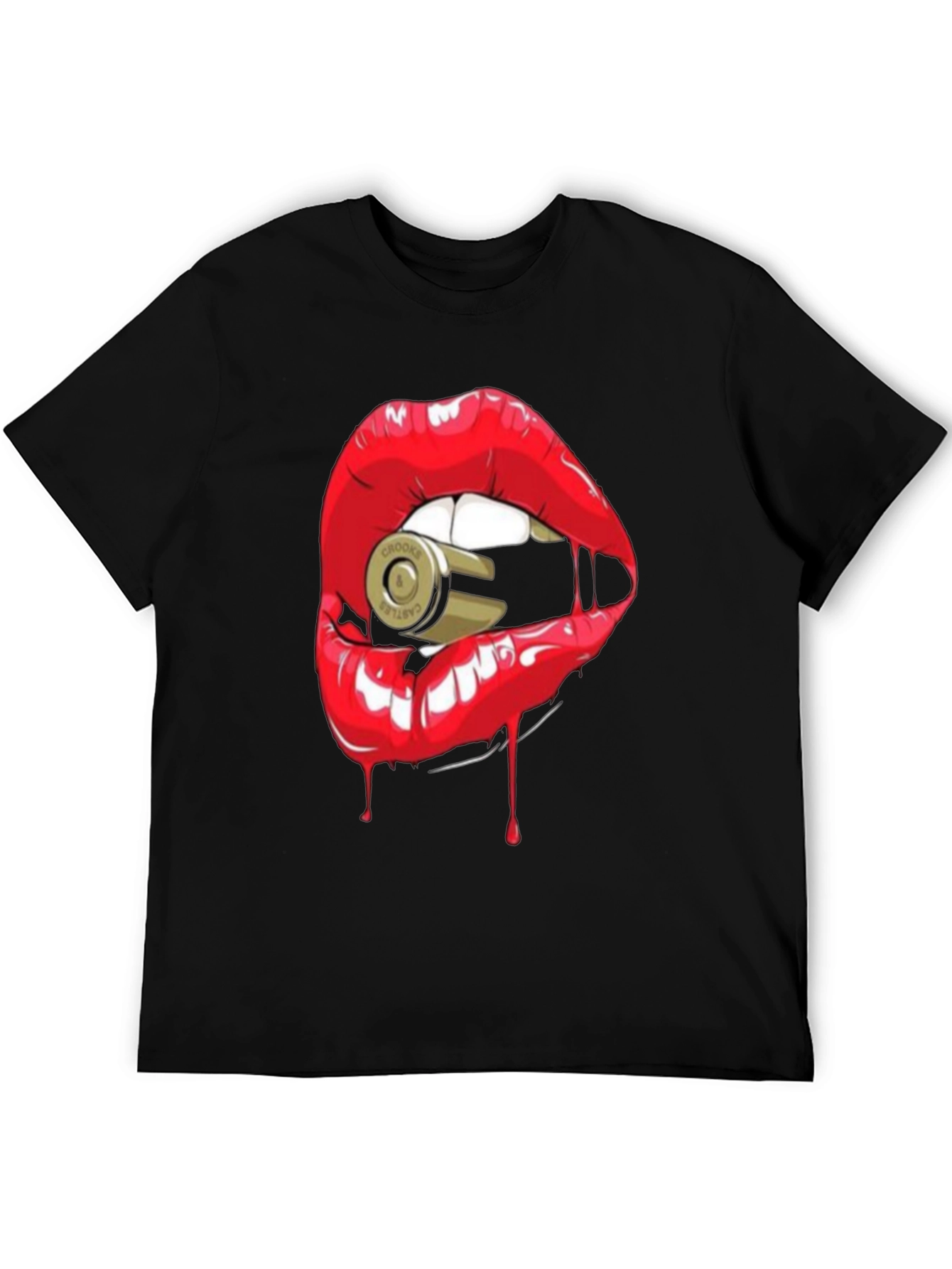 Red Lips Bullet Graphic Black T-Shirt