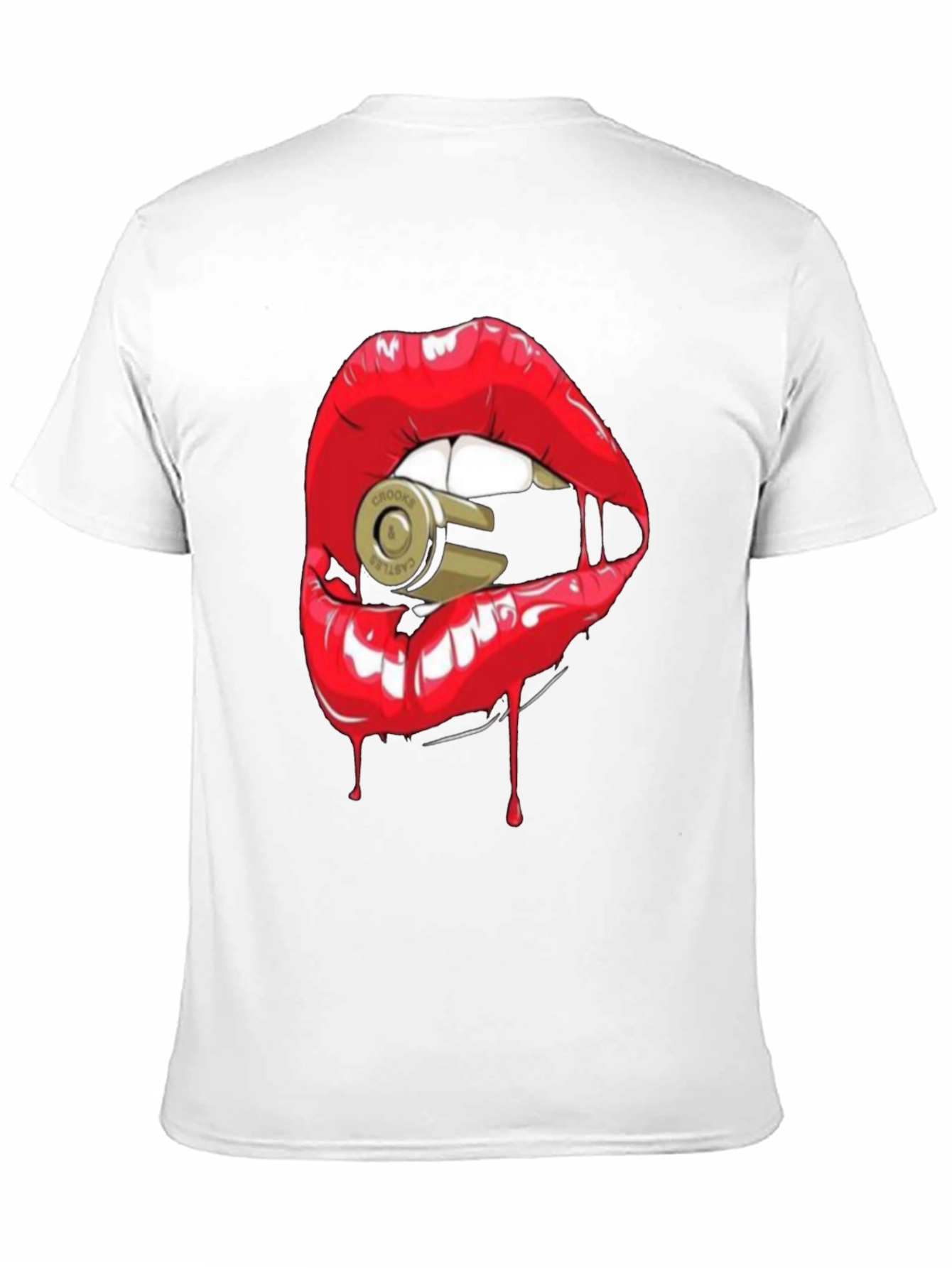 Red Lips Bullet Graphic Black T-Shirt