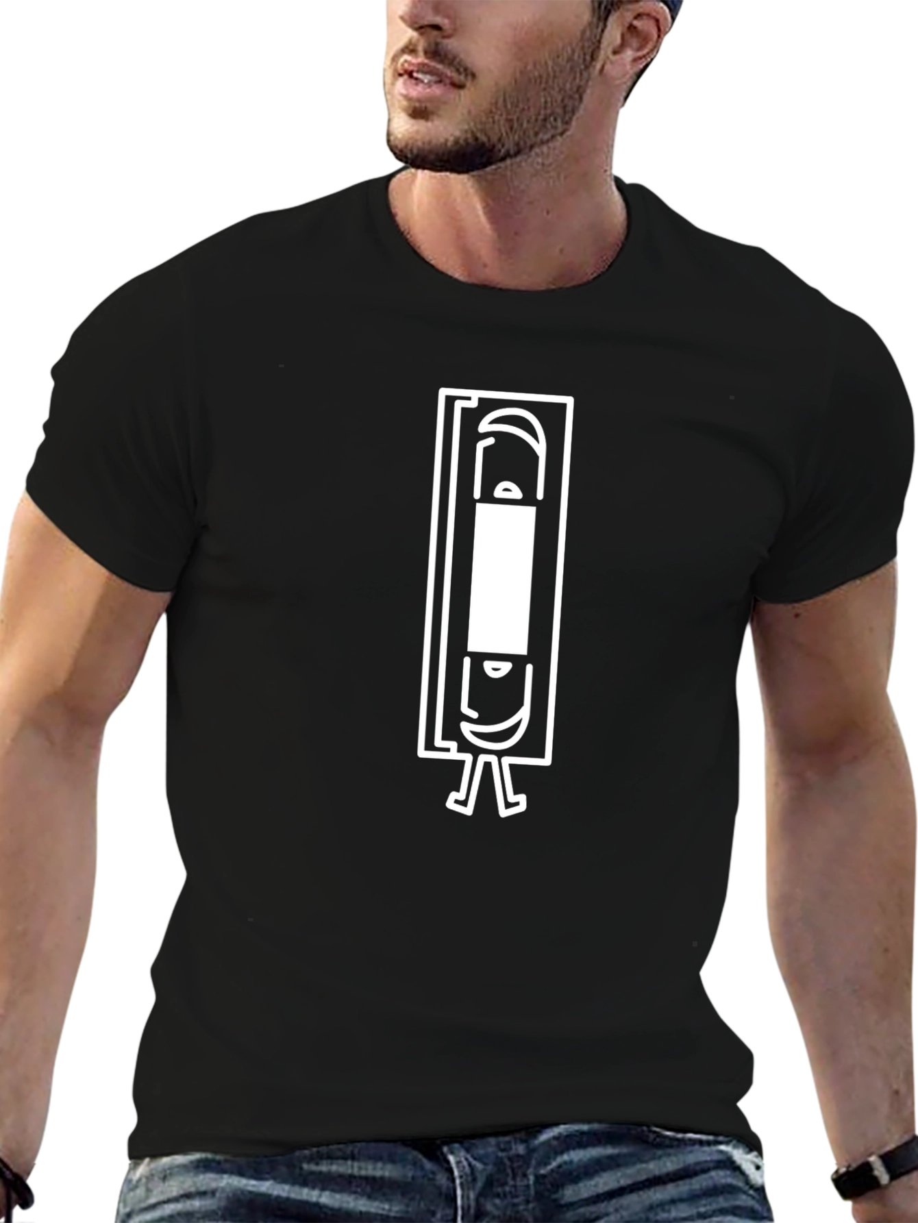 Retro VHS Tape Cartoon Black T-Shirt