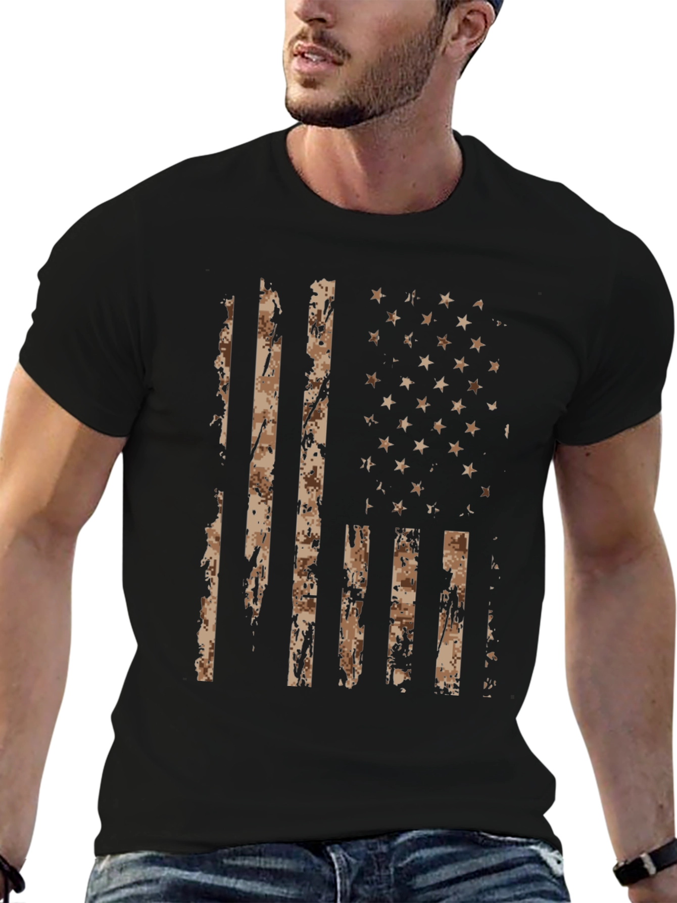 Camouflage American Flag Graphic T-Shirt